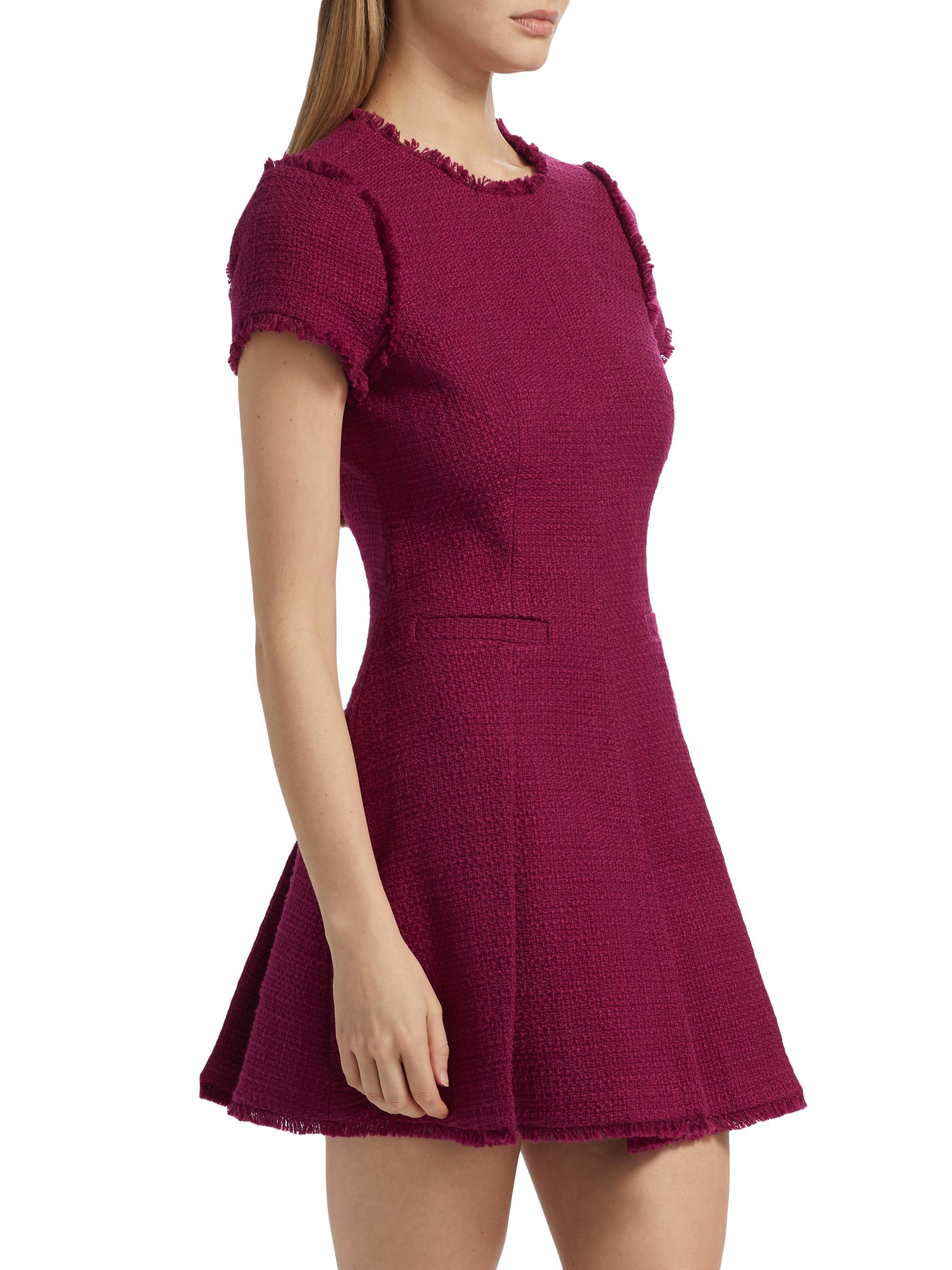 ballerina neckline mini dress in cotton tweed Red Cotton Tweed Ballerina Neckline Mini Dress