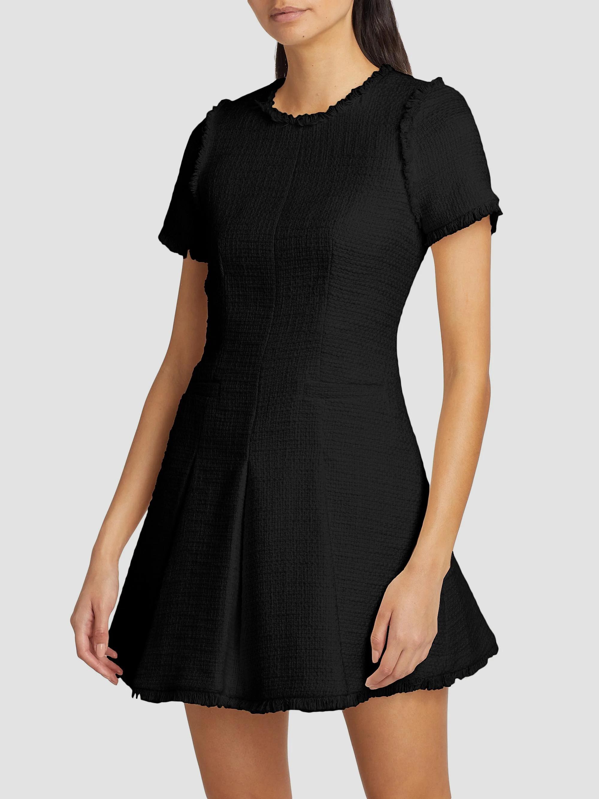 Cinq à Sept Nova Fringe Trim Bouclé Mini Dress - Black