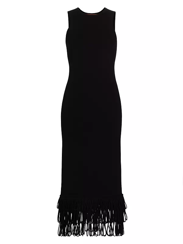 Albers Fringed Knit Sleeveless Midi-Dress