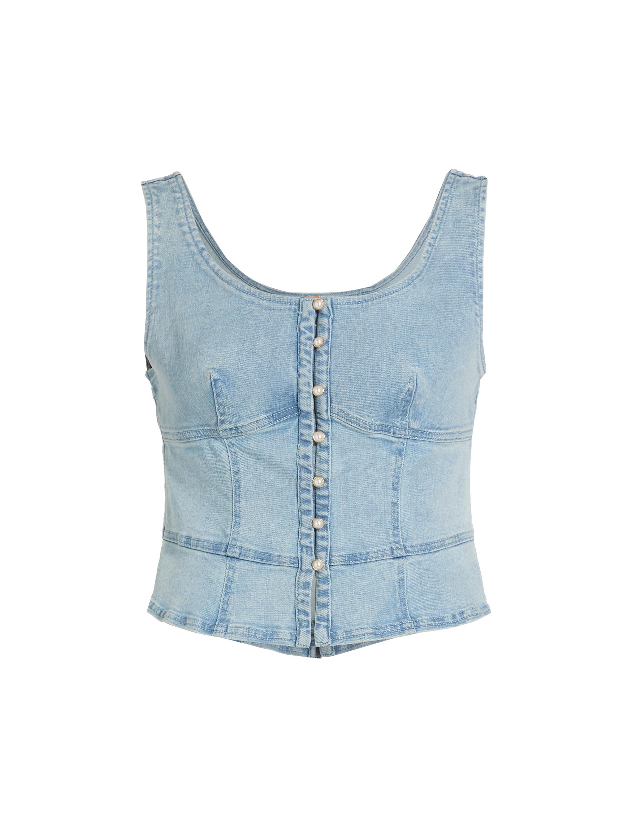 Free People Women's Sally Denim Corset Top - Daylight Sky Combo