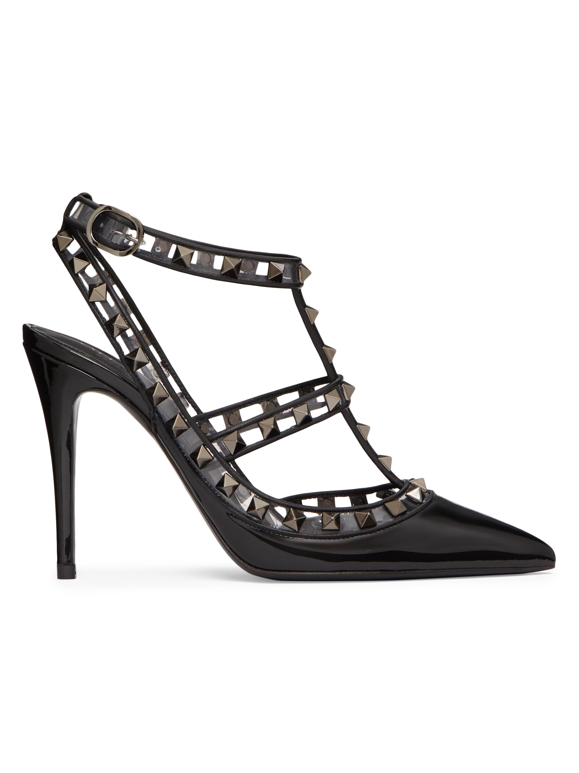 Valentino Garavani Women's Rockstud Pumps In Patent Leather And Polymeric Material With Straps 100 MM - Black