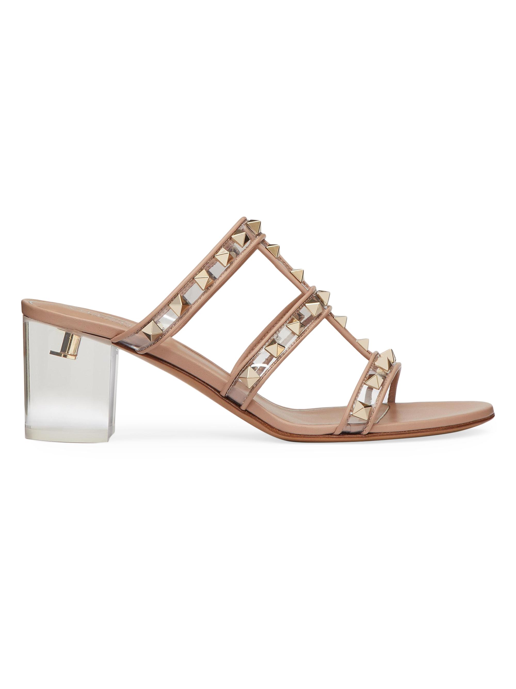 Valentino Garavani Women's Rockstud Slider Sandals In Polymer Material With Plexi Heel 60 MM - Beige Transparent