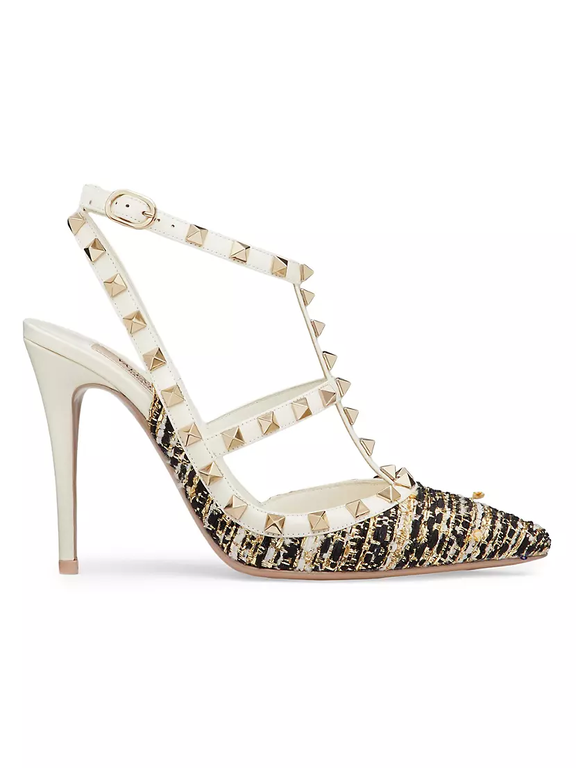 Shop Valentino Garavani Rockstud Tweed Pumps With Straps 100 Shop Valentino Garavani Rockstud Tweed Pumps With Straps 100