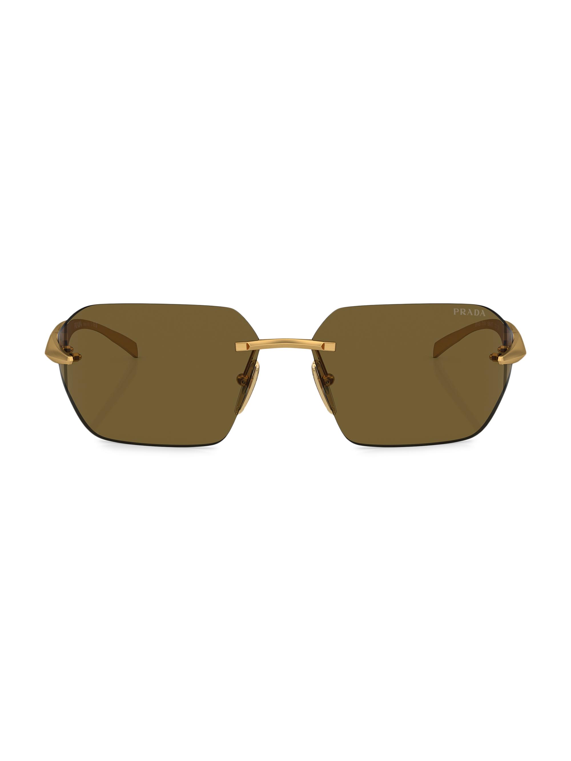 Prada Men's 71MM Metal Rimless Sunglasses - Matte Gold Brown