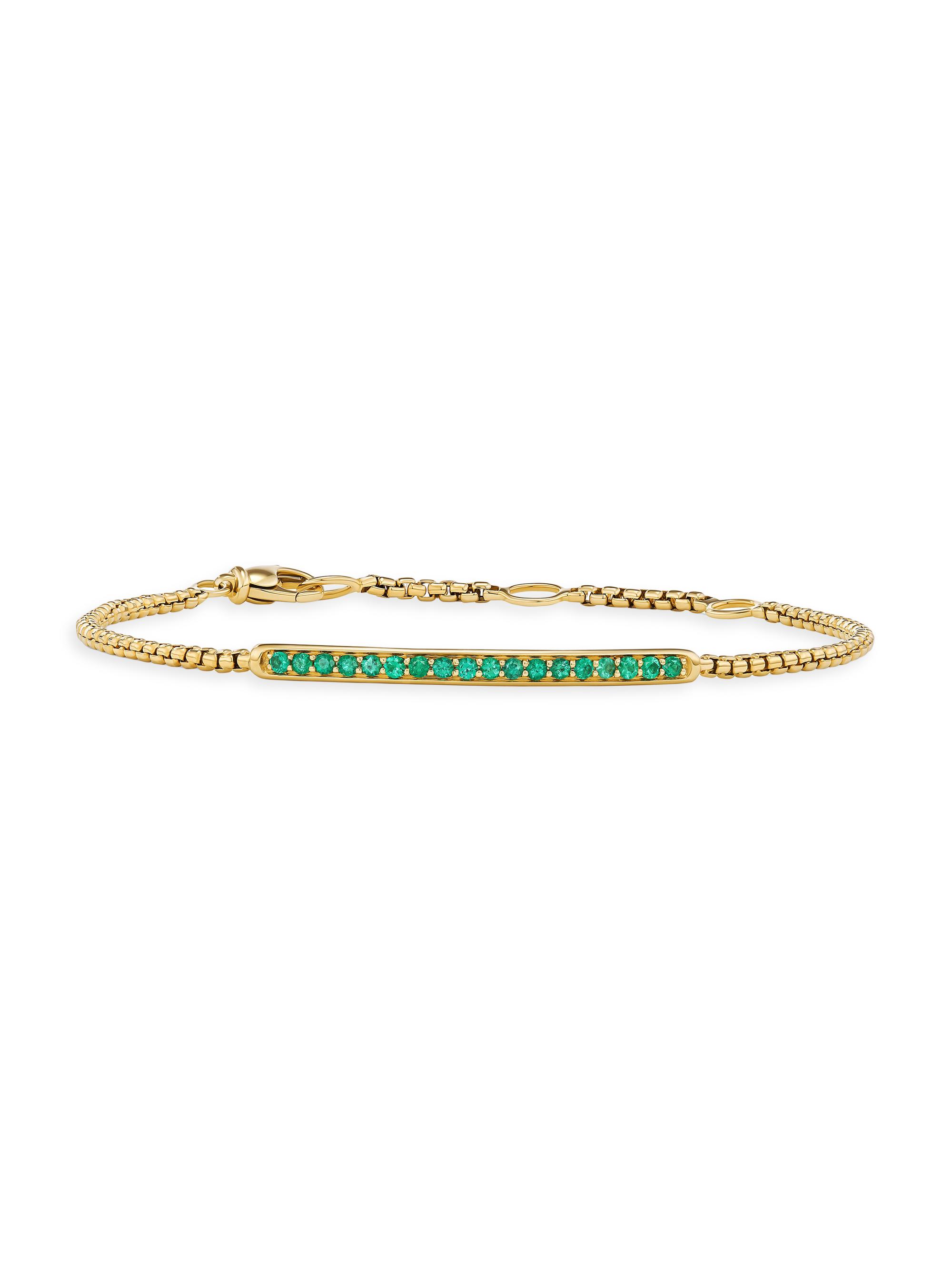 David Yurman Women's Petite Pavé Bar Bracelet in 18K Yellow Gold - Emerald