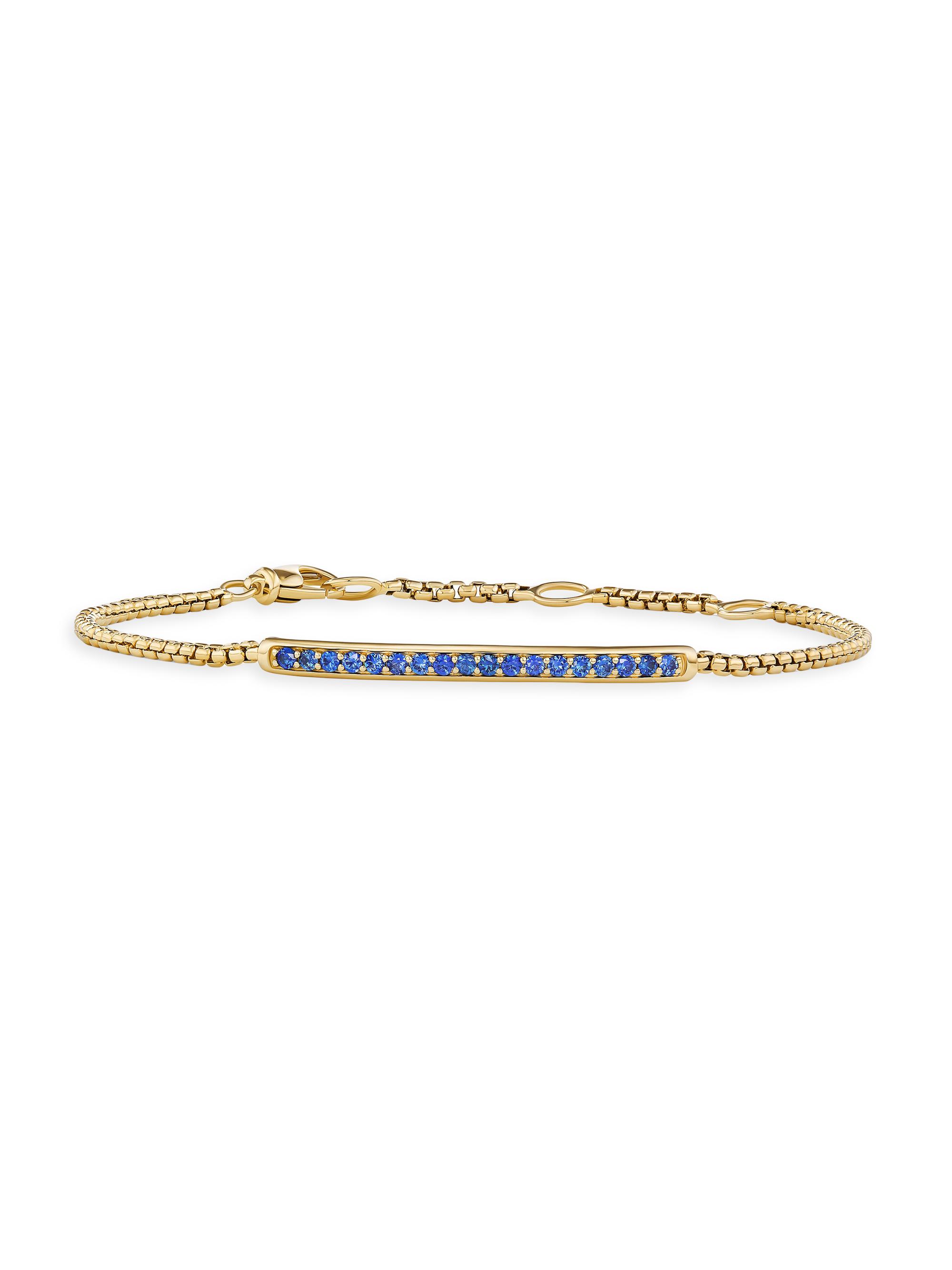 David Yurman Women's Petite Pavé Bar Bracelet in 18K Yellow Gold - Light Blue Sapphire