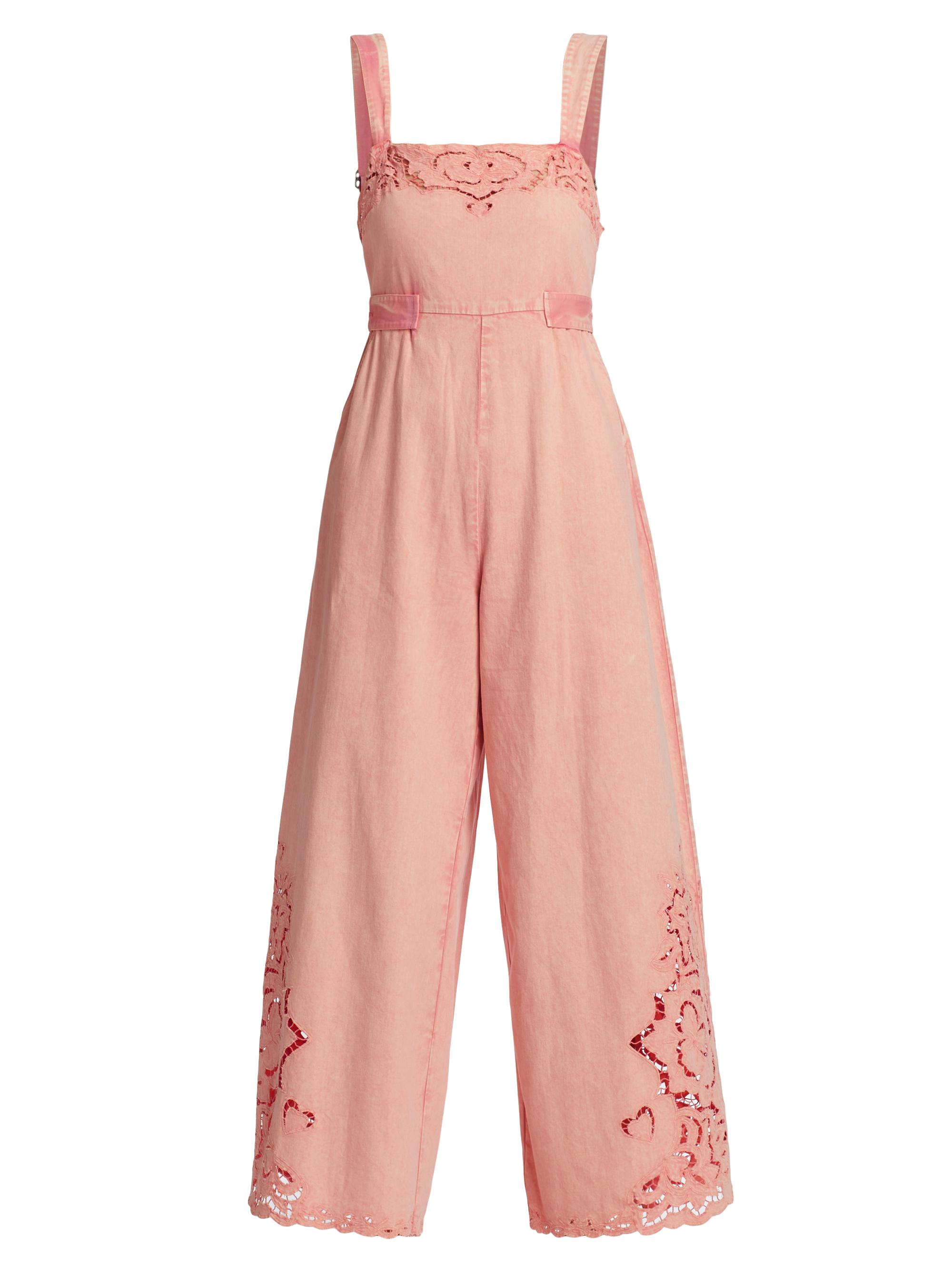 Free People Women's Leighton Cotton Eyelet Jumpsuit - Rosey Rose