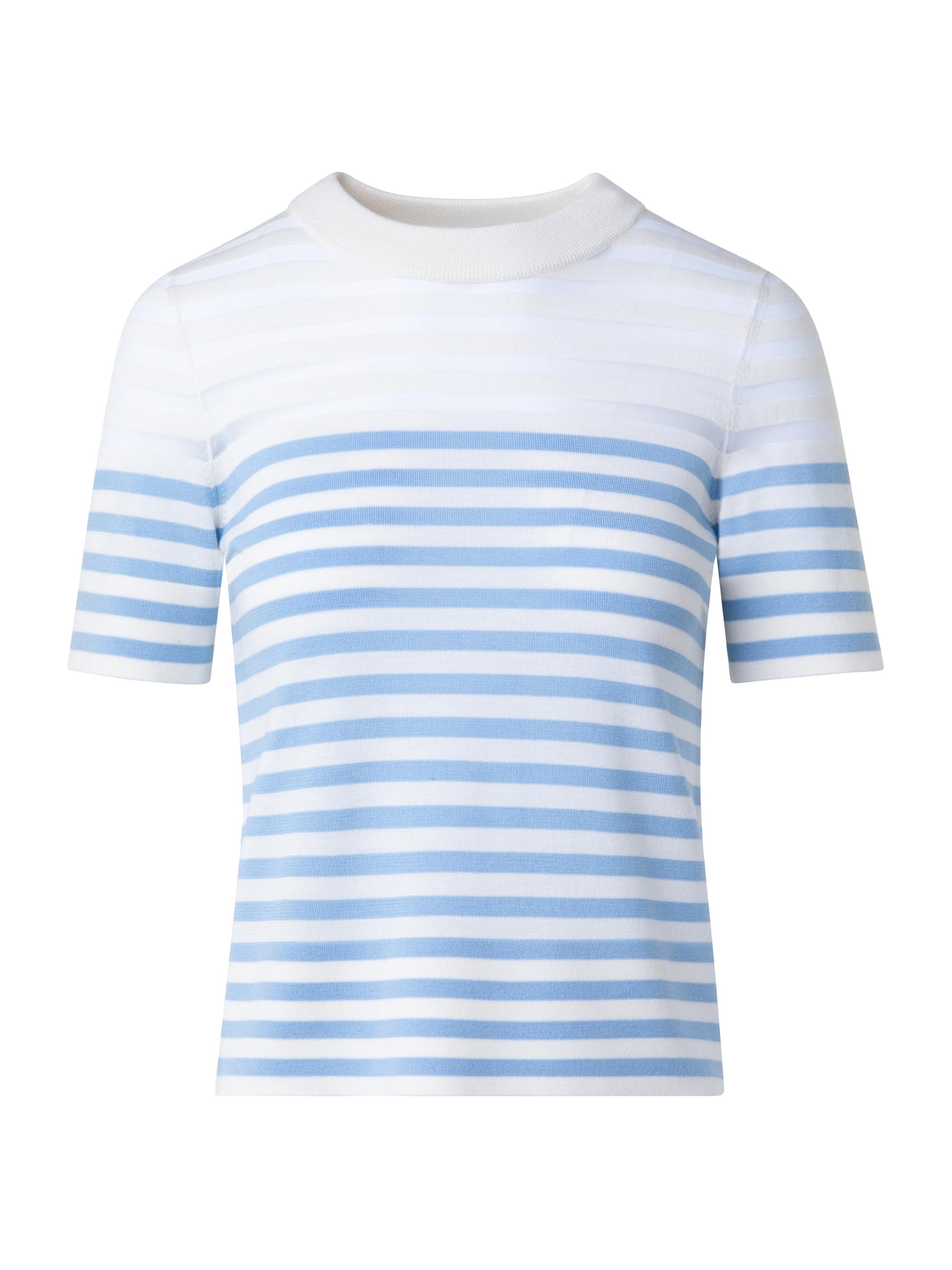Akris punto Women's Striped Wool-Blend Short-Sleeve Sweater - Sky Cream