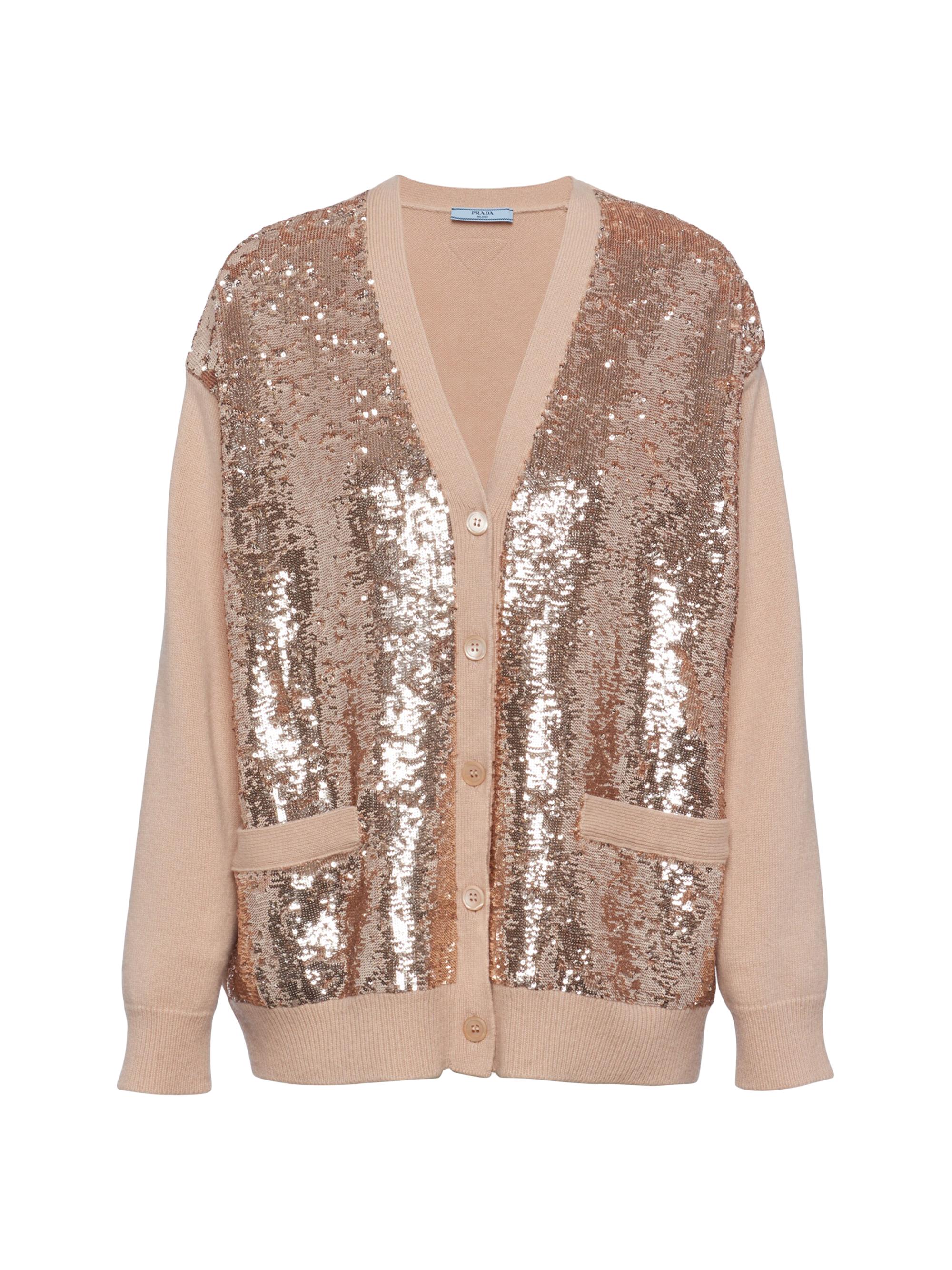 Prada Women's Cashmere and Wool Cardigan with Sequins - Pink