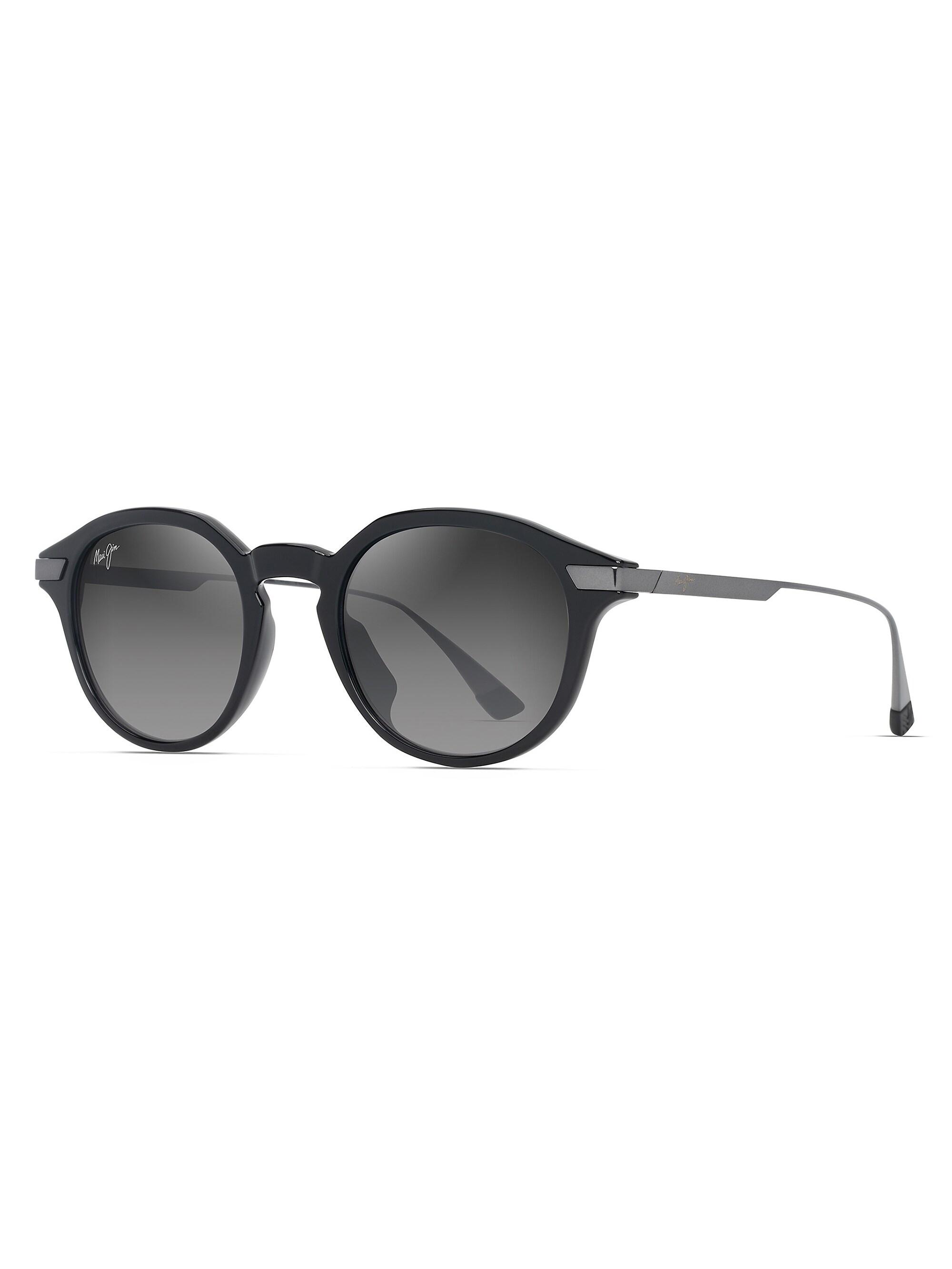 Maui Jim Men's Momi 49MM Round Sunglasses - Shiny Black Grey