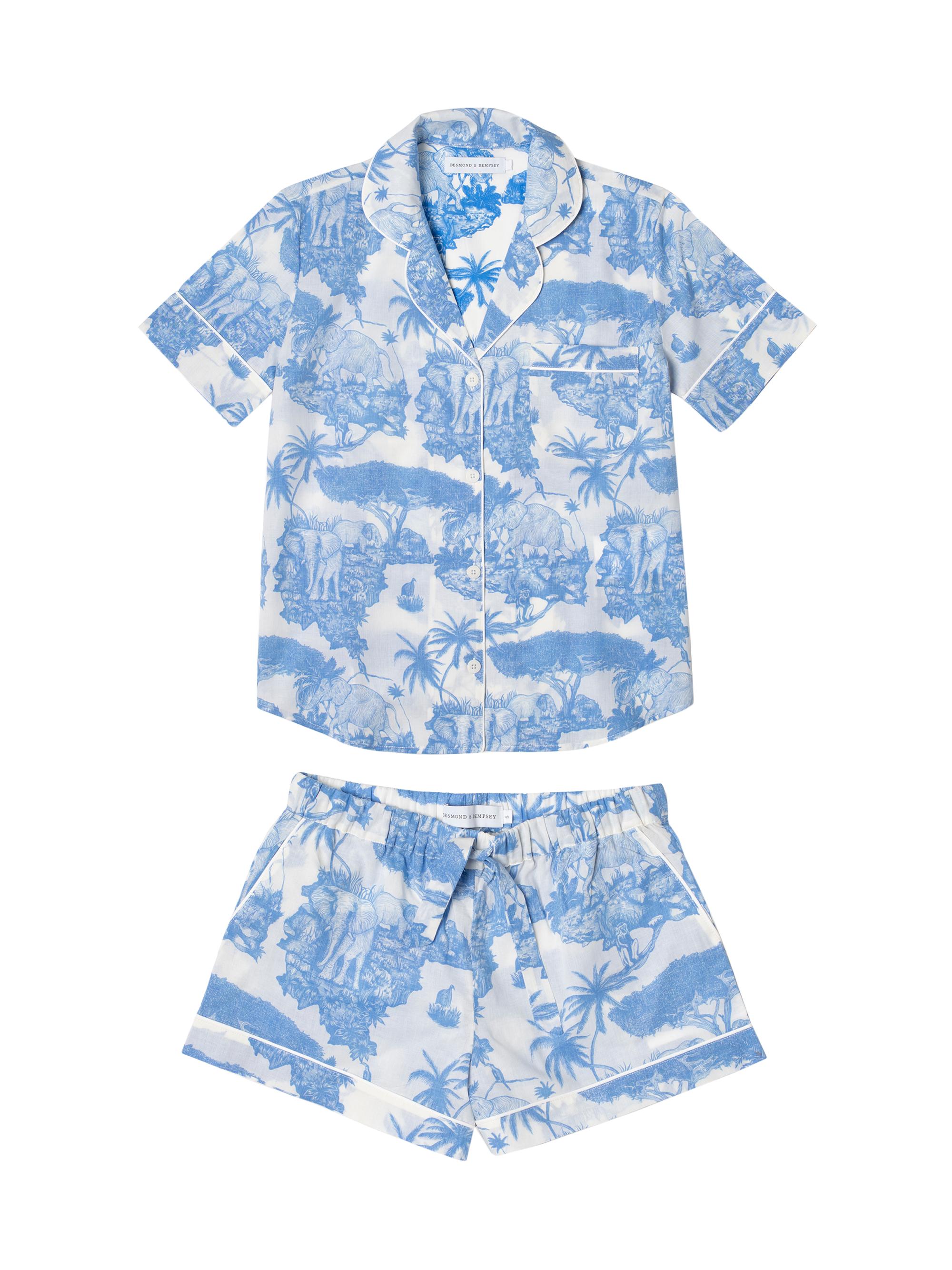 Desmond & Dempsey Women's 2-Piece Printed Cotton Short Pajama Set - Blue