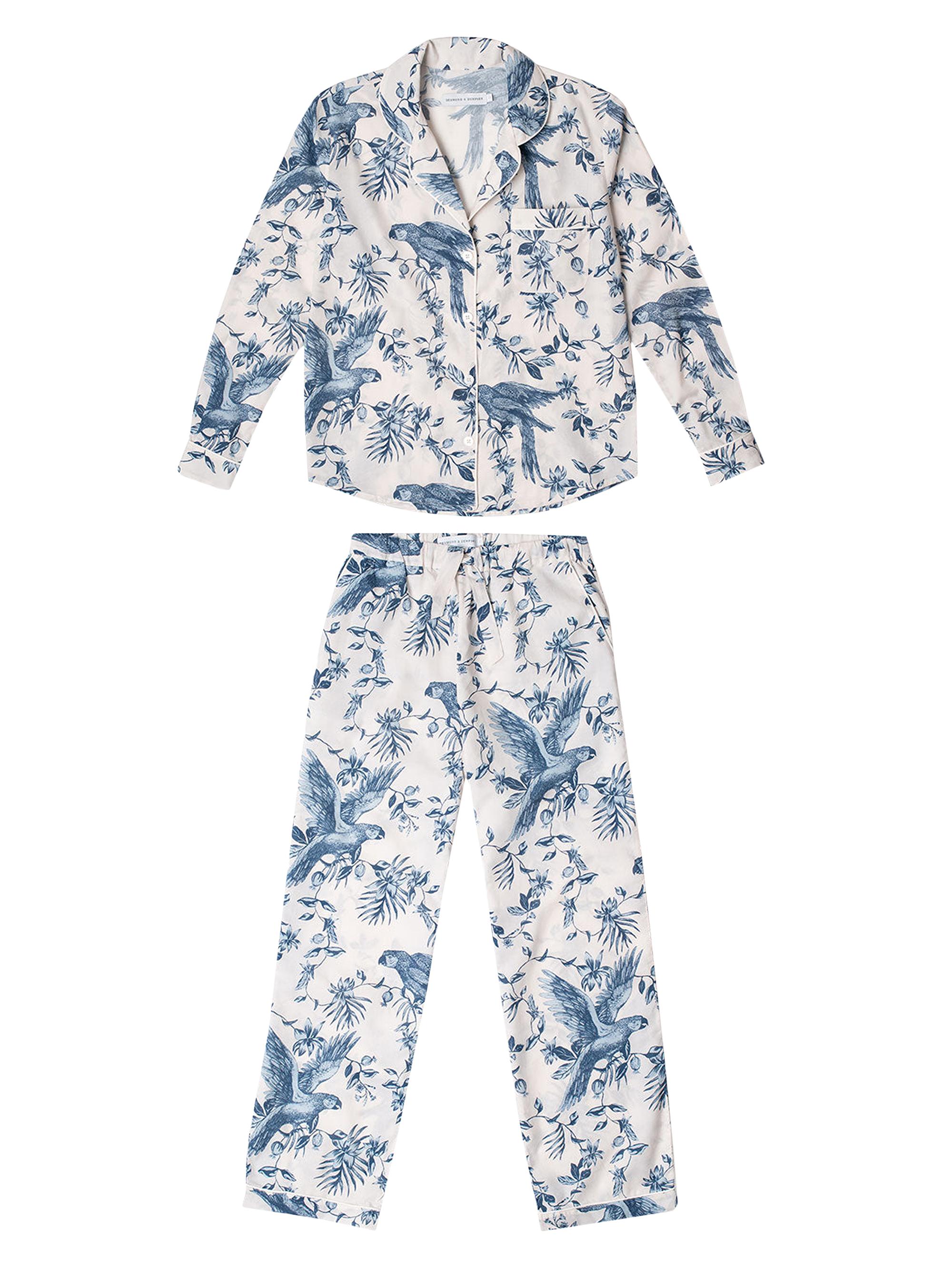 Desmond & Dempsey Women's Bromley Parrot Cotton Long Pajama Set - Cream Blue