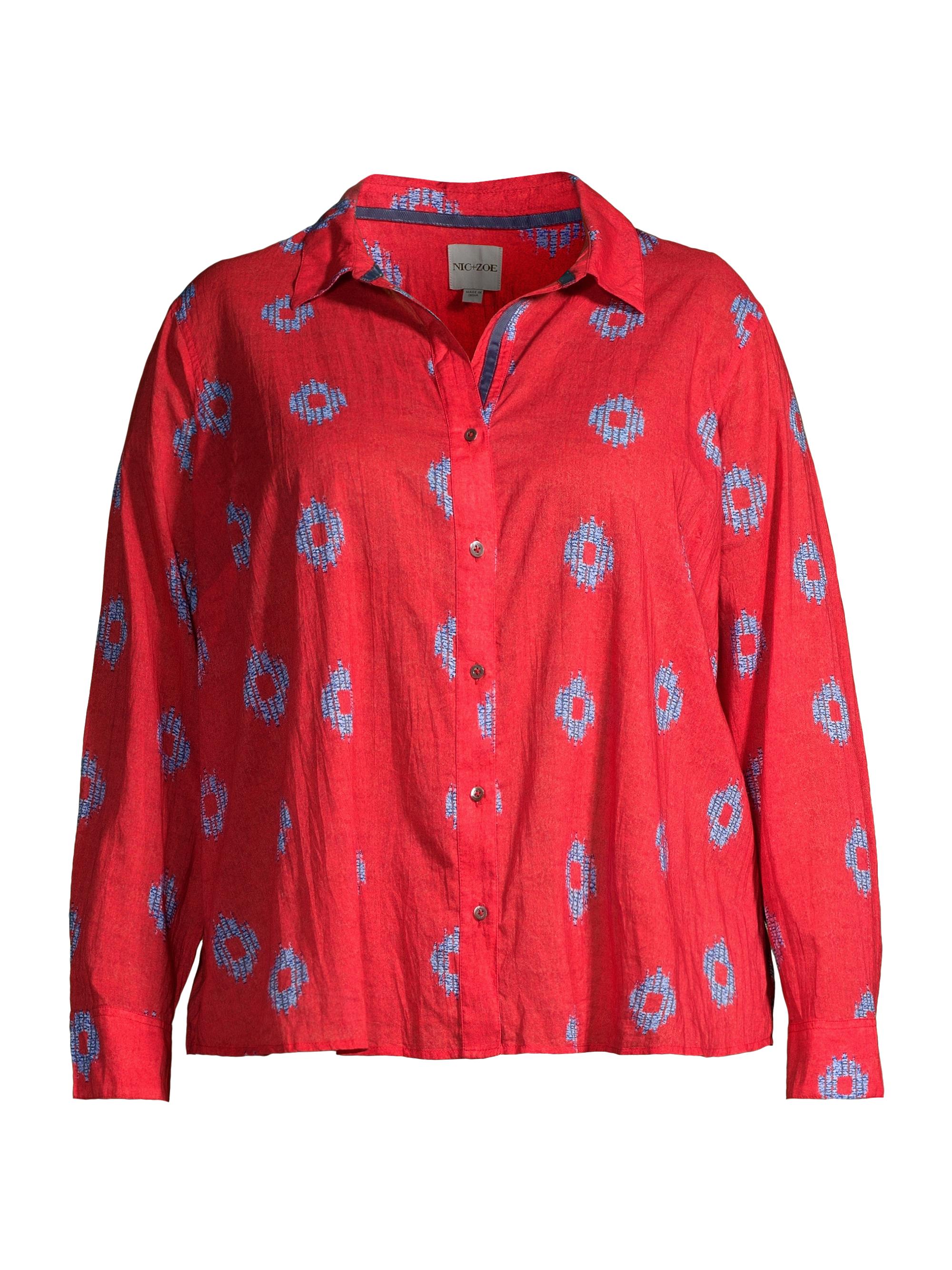 NIC+ZOE Women's Indigo Medallion Crinkle Shirt - Orange Multi