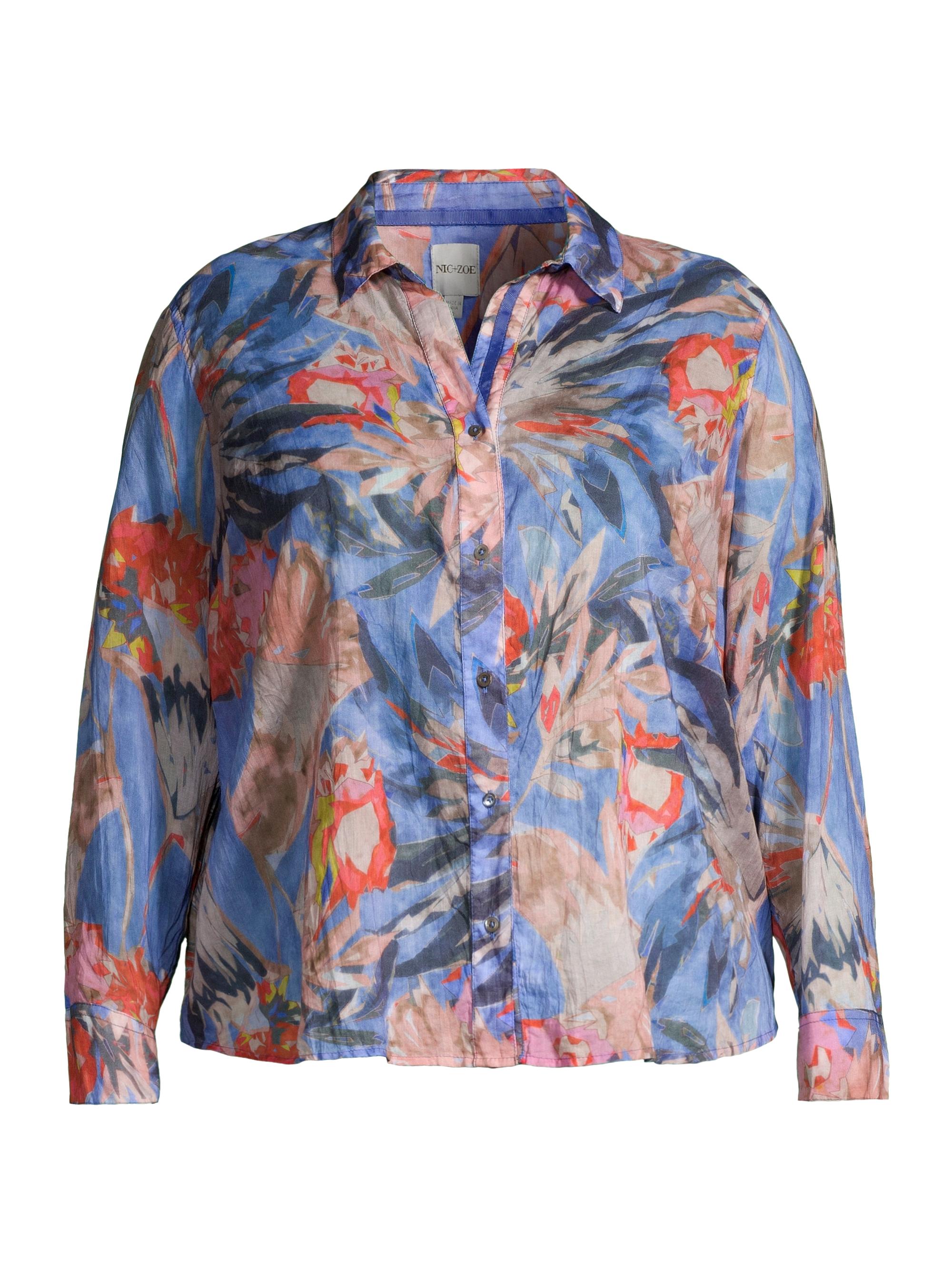 NIC+ZOE Women's Dreamscape Printed Crinkle Cotton Button-Front Shirt