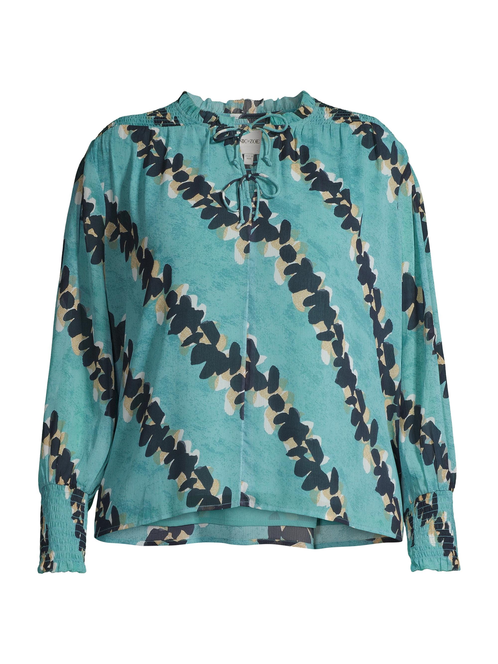 NIC+ZOE Women's Rolling Reef Smocked Blouse - Aqua Multi