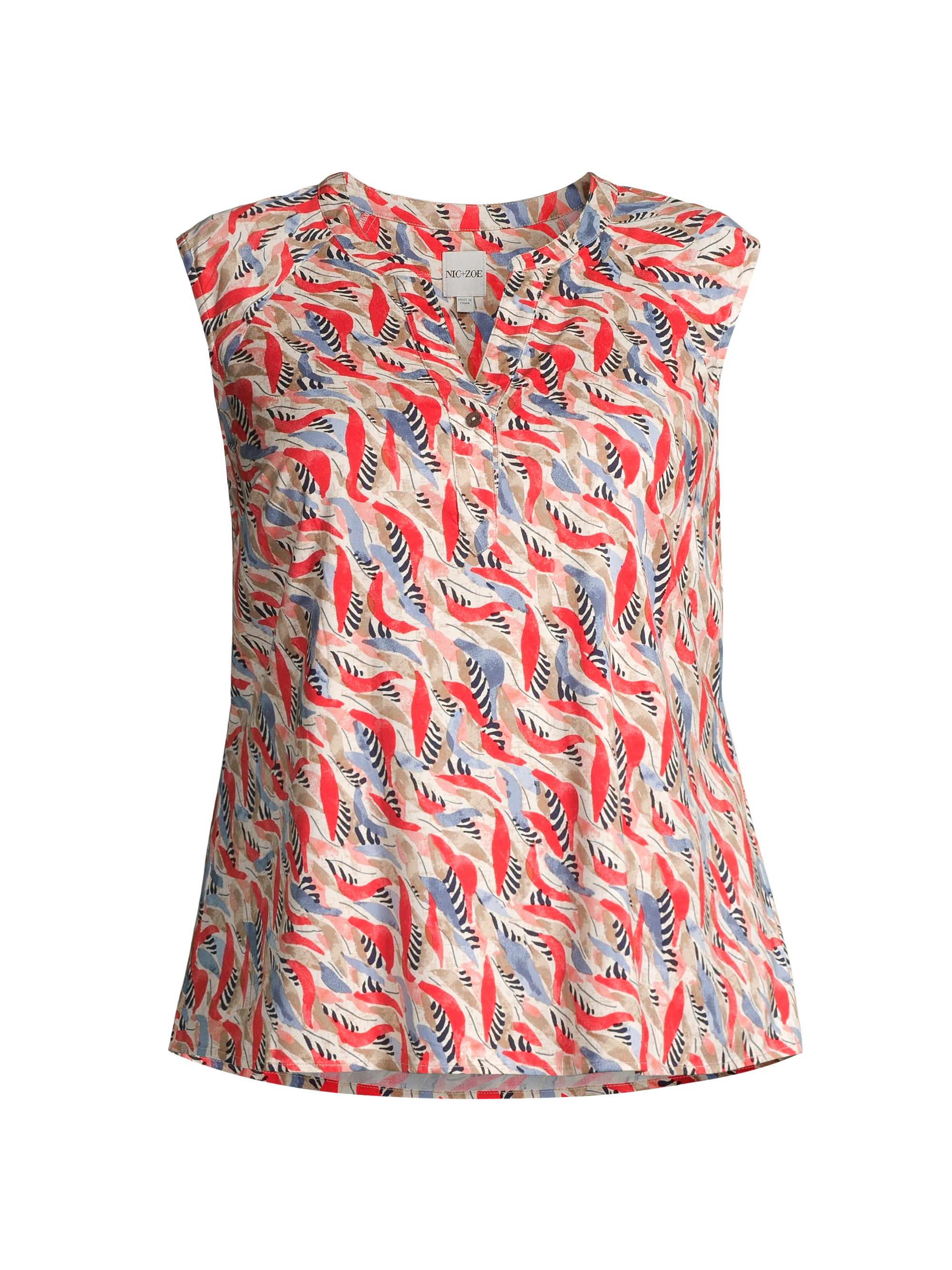 NIC+ZOE Women's Coral Waves Split Neck Tank - Neutral Multi