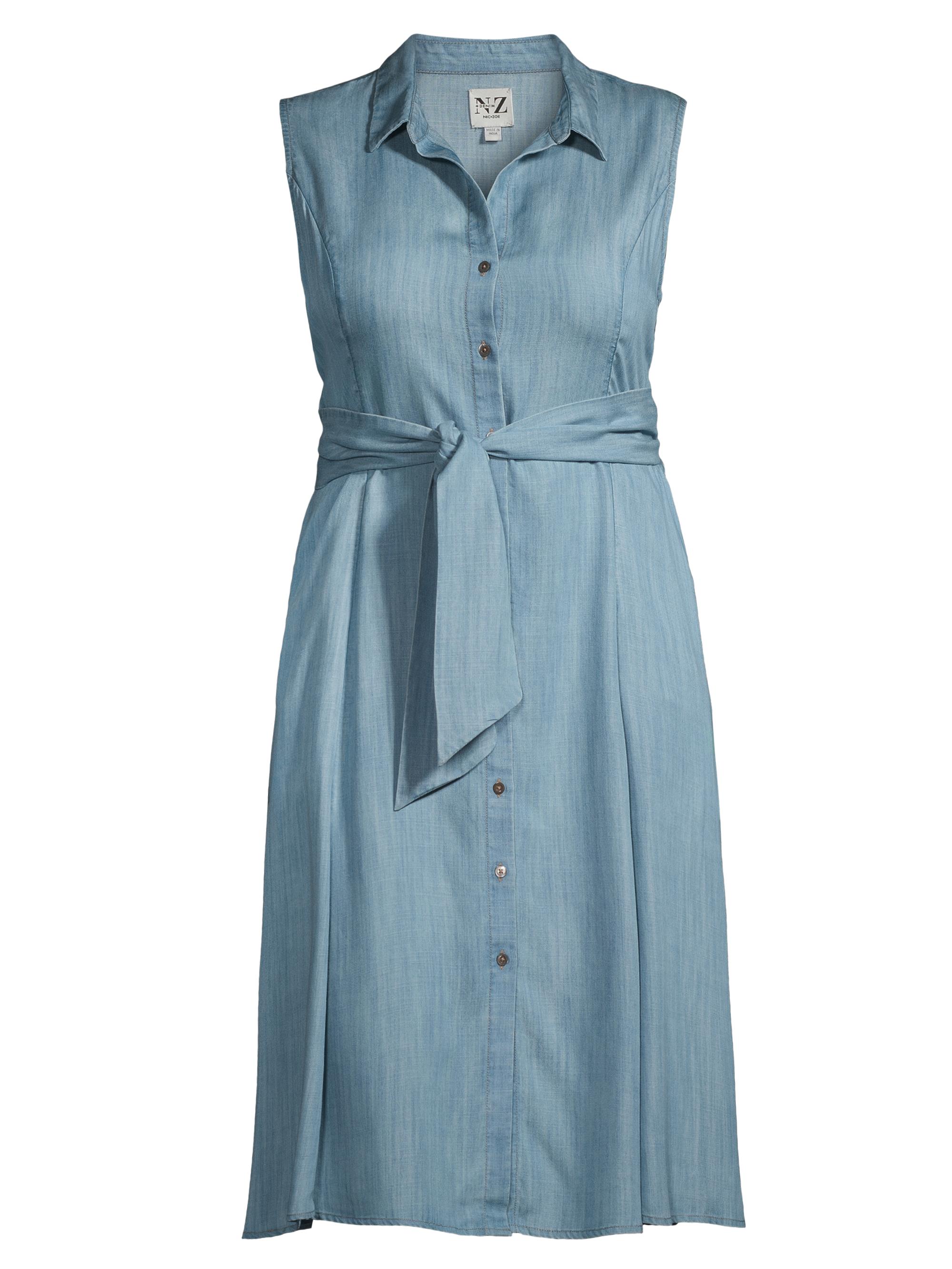 NIC+ZOE Women's Tie-Waist Chambray Denim Shirtdress - Mid Wash