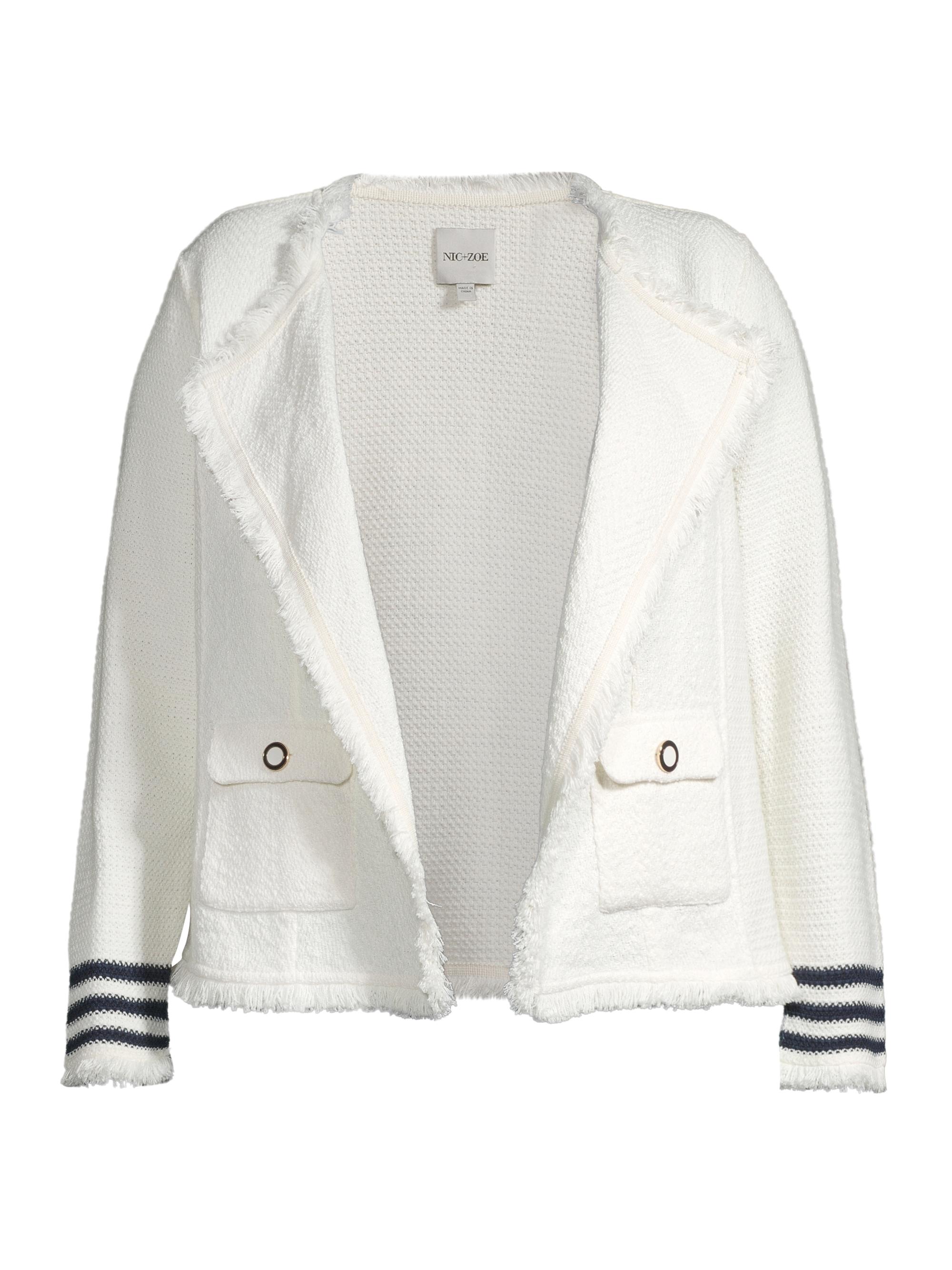 NIC+ZOE Women's Fringed Cotton-Blend Open-Front Cardigan - Cream Multi