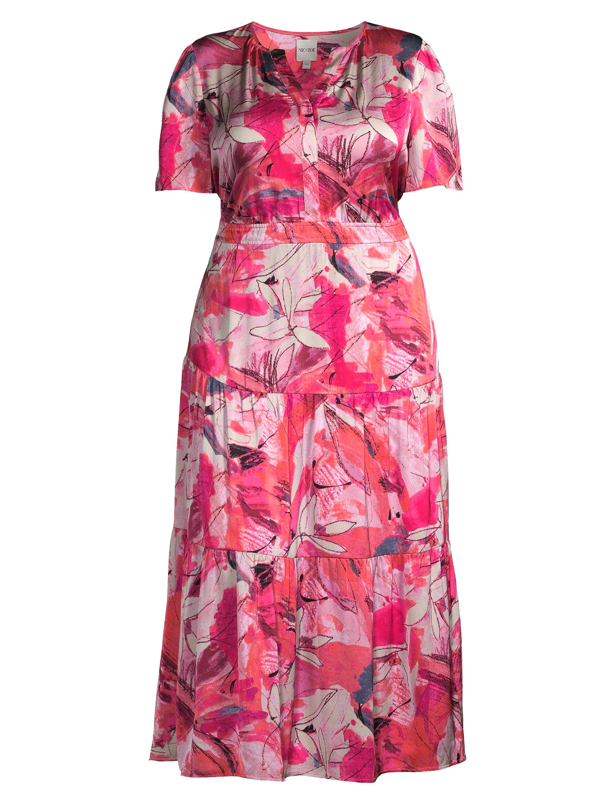 NIC+ZOE Women's Scribble Bouquet Satin Midi-Dress - Pink Multi