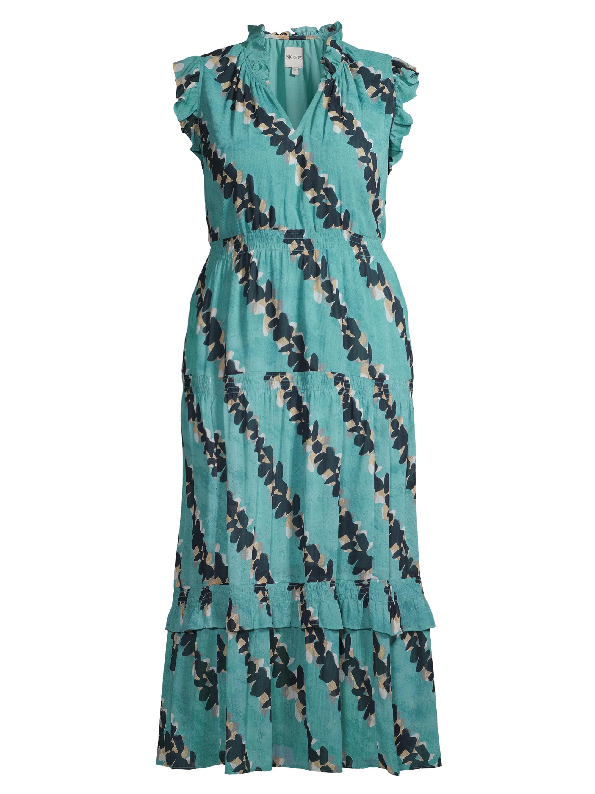 NIC+ZOE Women's Rolling Reef Ruffled Maxi Dress - Aqua Multi