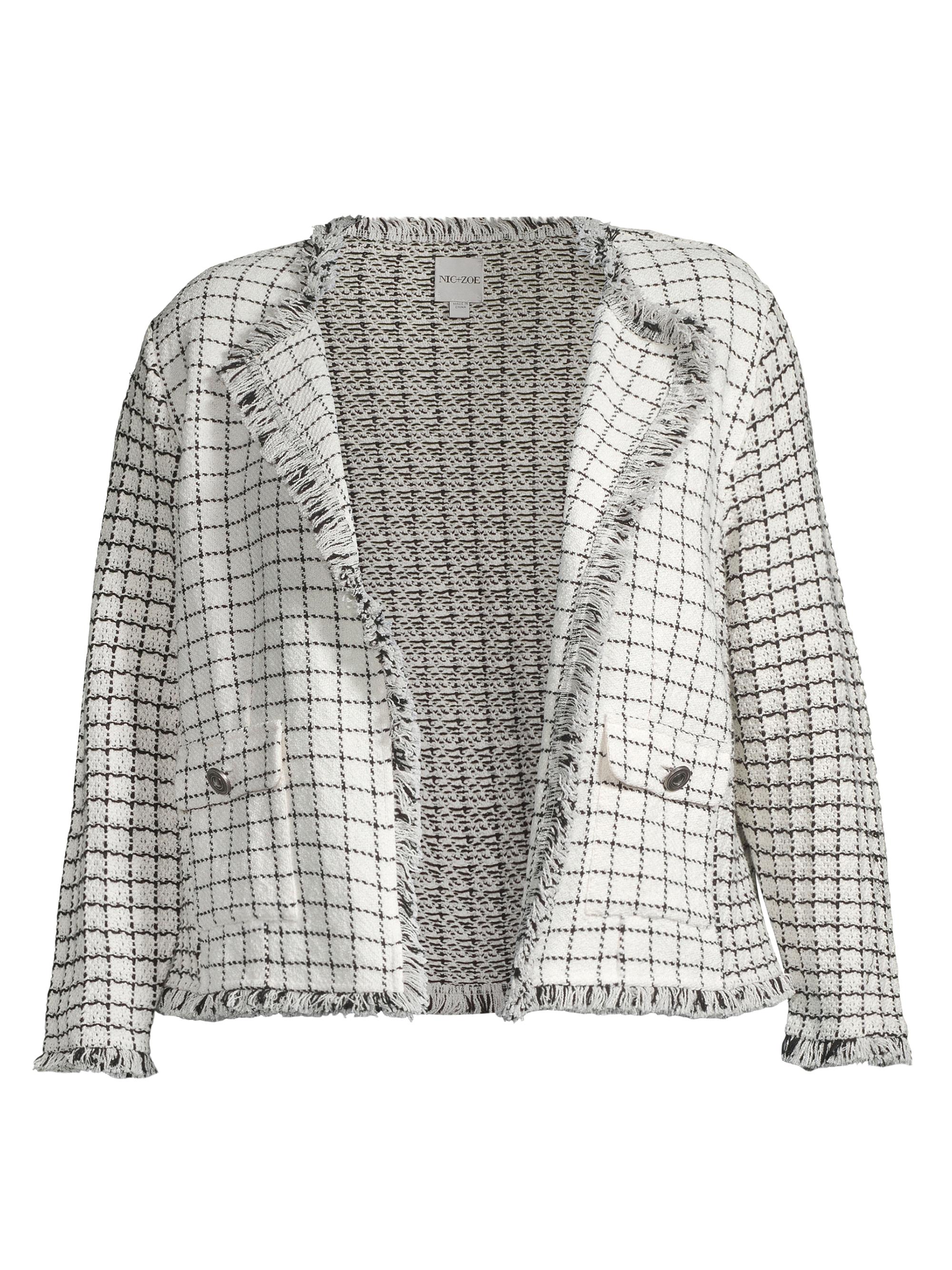 NIC+ZOE Women's Grid Fringe Mix Knit Jacket - Cream Multi