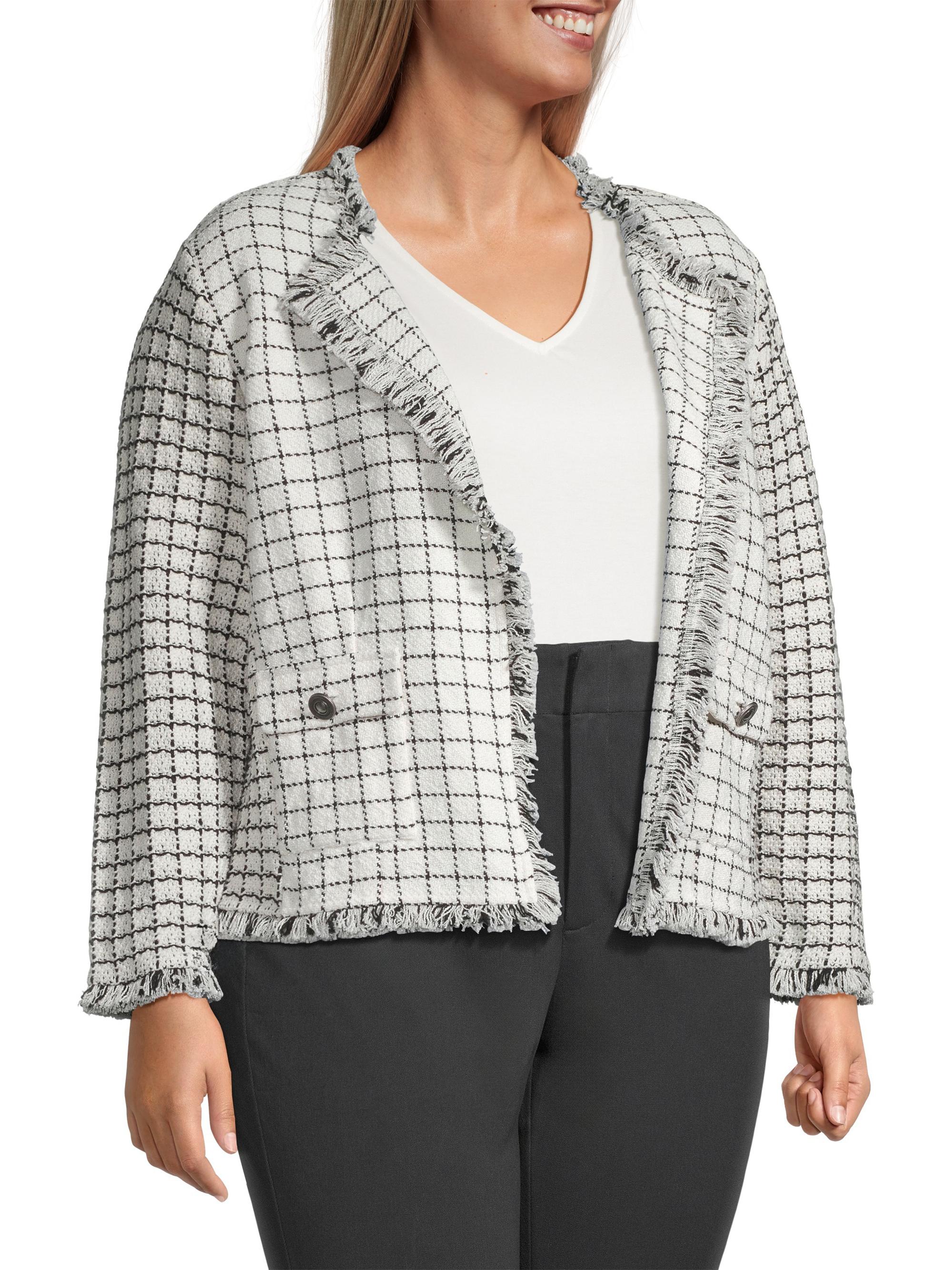 NIC+ZOE Grid Fringe Mix Knit Jacket | Saks Fifth Avenue