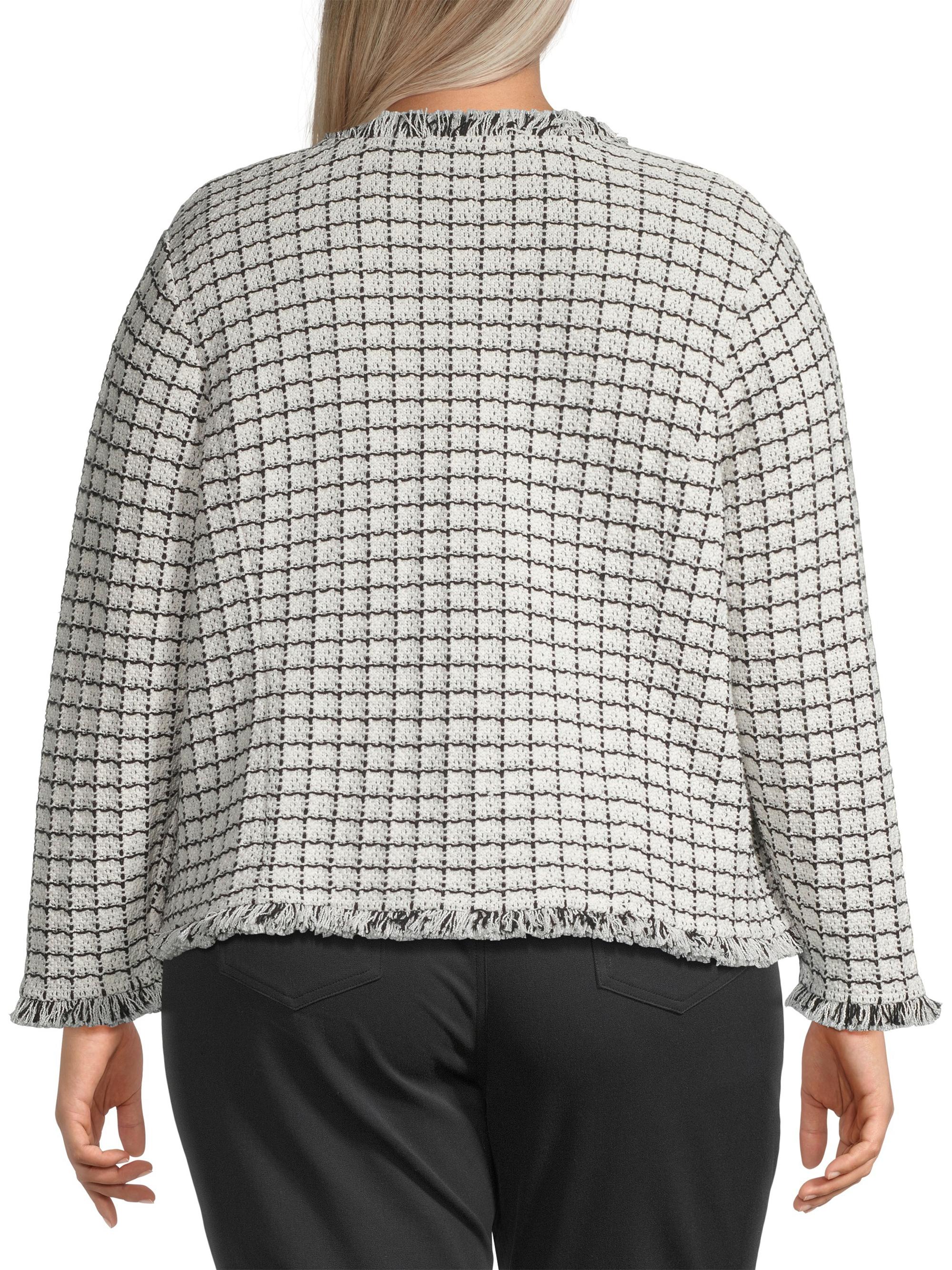 NIC+ZOE Grid Fringe Mix Knit Jacket | Saks Fifth Avenue