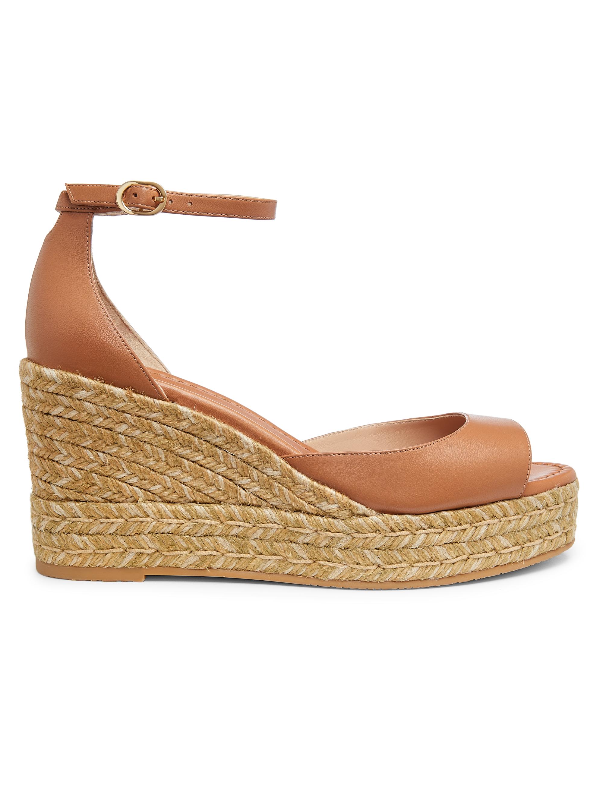 Stuart Weitzman Women's Nudistia 85MM Lacquered Leather Wedge Sandals - Tan