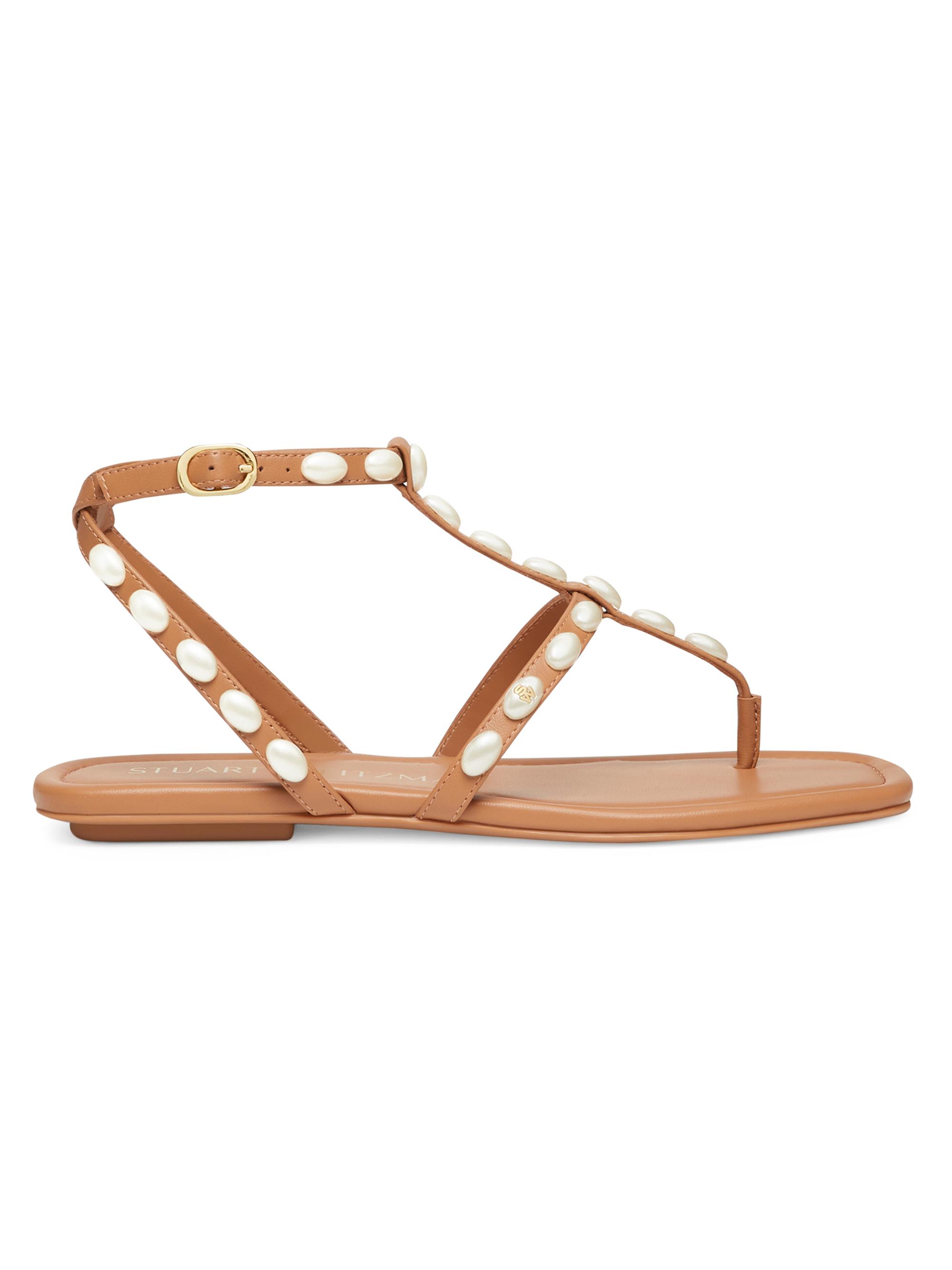 Stuart Weitzman Women's Pearlita Lacquered Leather Flat Sandals - Tan