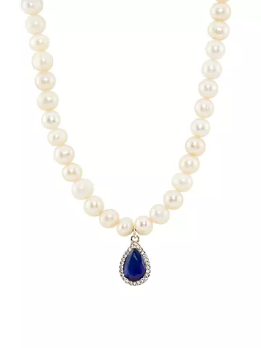 Vivant Sterling Silver, Imitation Pearl & Cubic Zirconia Pendant Necklace