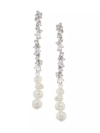 Kalista Sterling Silver, Cubic Zirconia & Imitation Pearl Drop Earrings