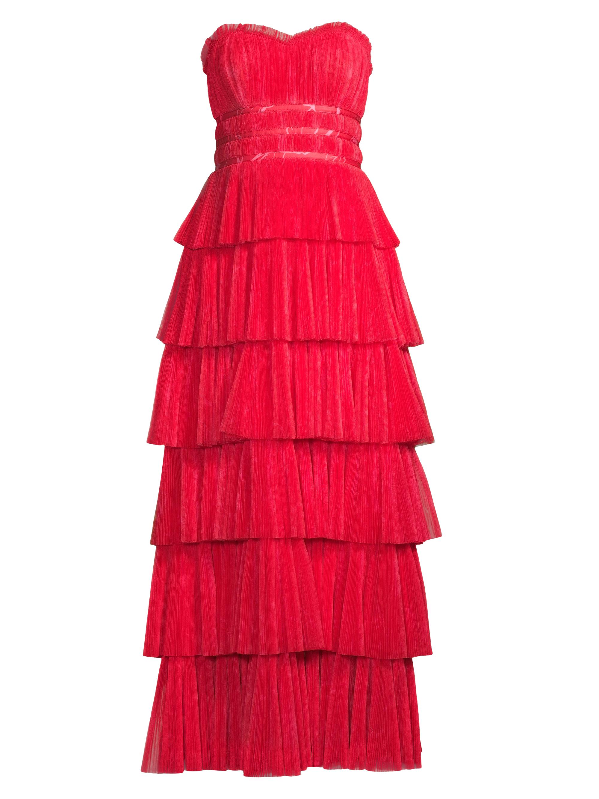 Hutch Women's Evi Tulle Ruffled Strapless Gown - Red Romantic