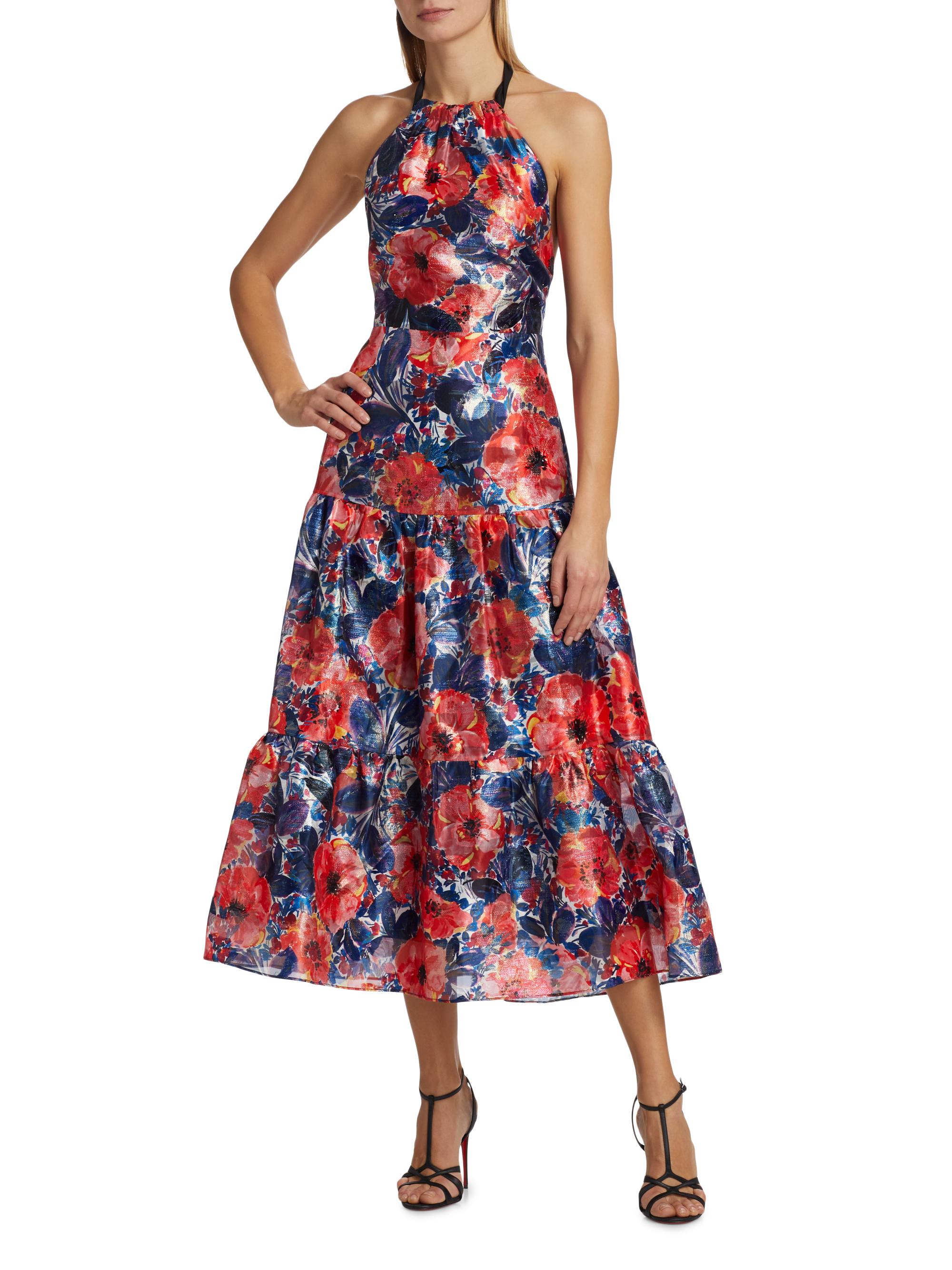 slim fit dress slacks Kait Floral Sequin Dress in Navy main image 1