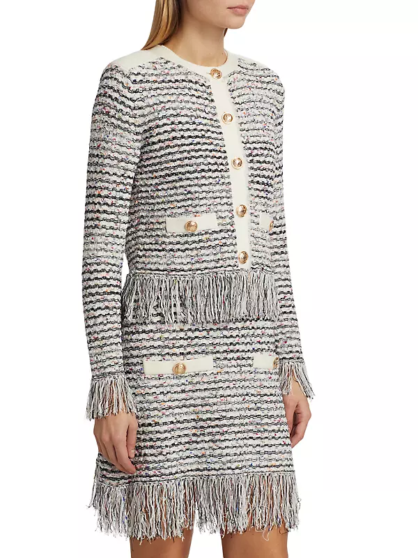 Shop Milly Tweed Fringe-Trim Jacket | Saks Fifth Avenue
