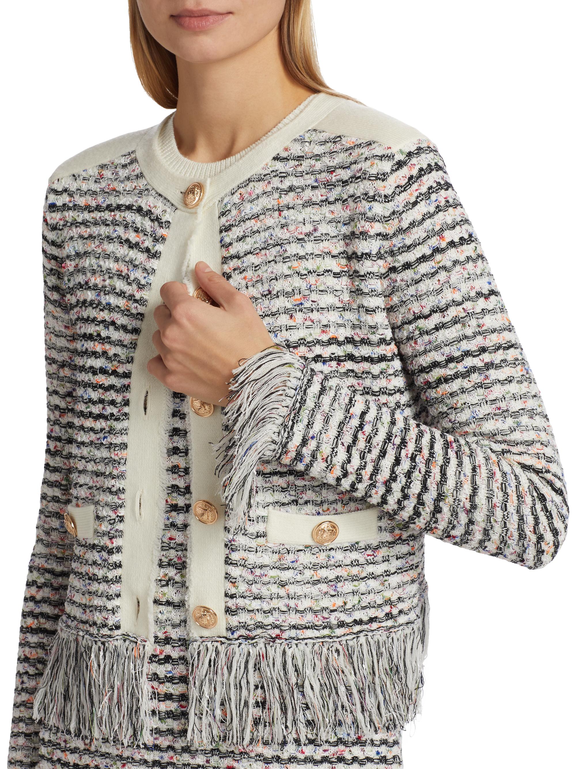 ジャケット・アウター TWEED FRINGE KNIT CARDIGAN Tweed Plaid Fringe Cardigan Jacket - 2 Colors – watereverysunday
