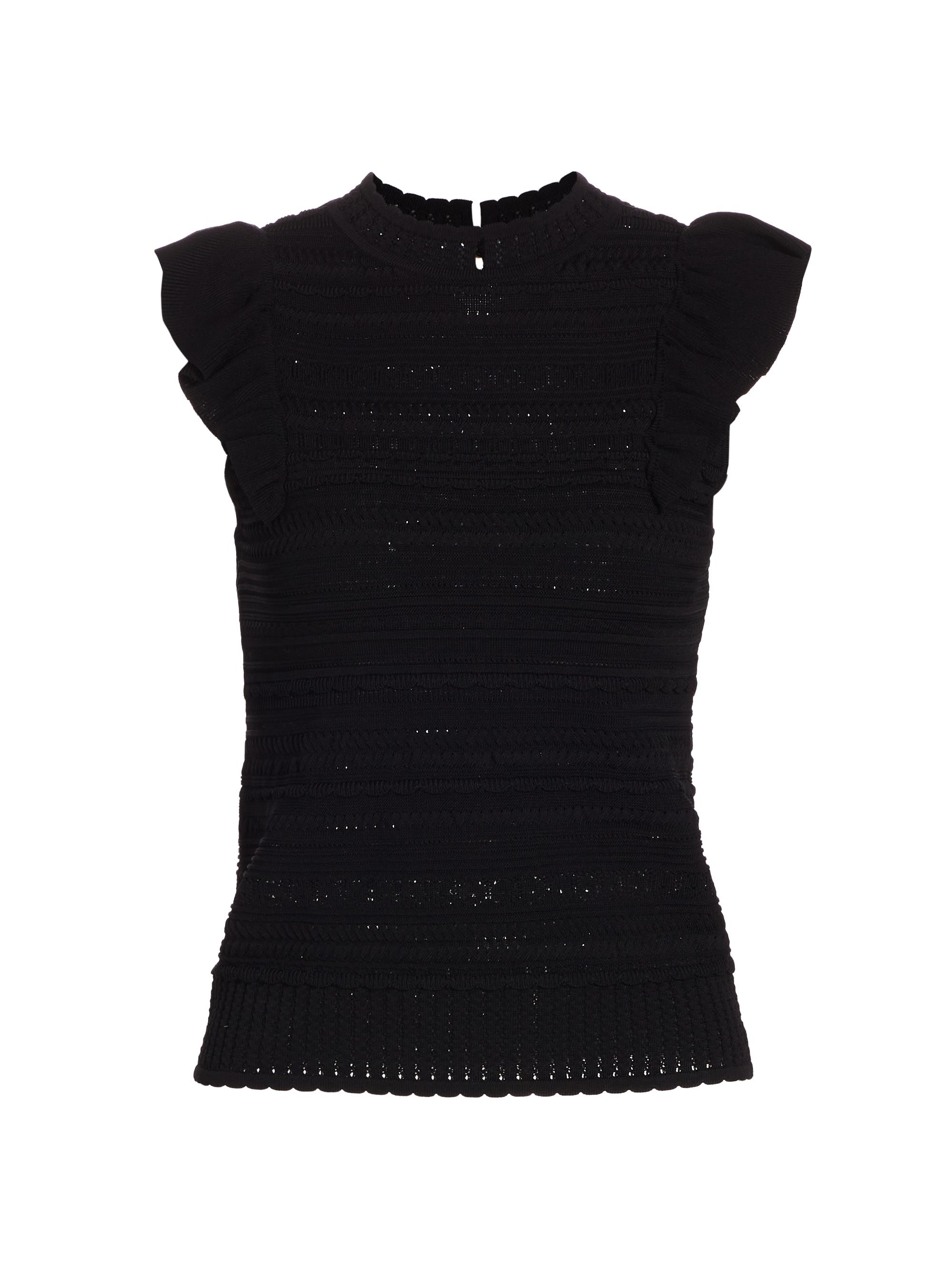 Milly Women's Pointelle Flutter-Sleeve Top - Black