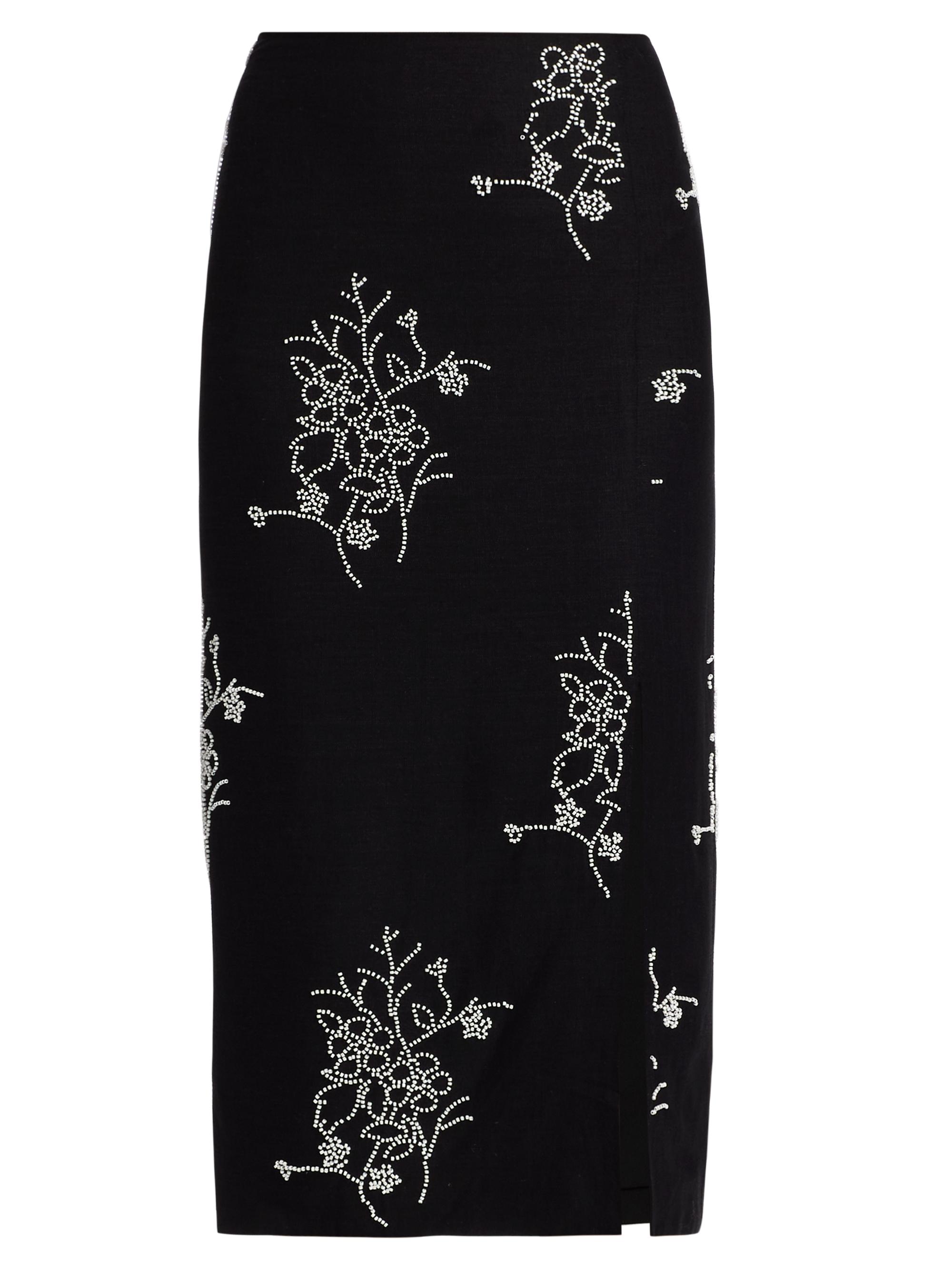 Milly Women's Santanna Floral Beaded Midi-Skirt - Black