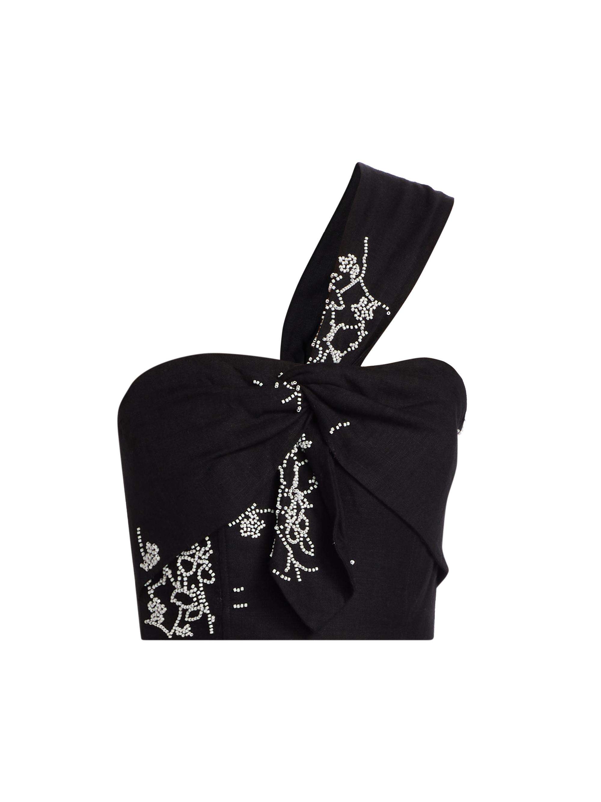 Milly Women's Beaded One-Shoulder Top - Black