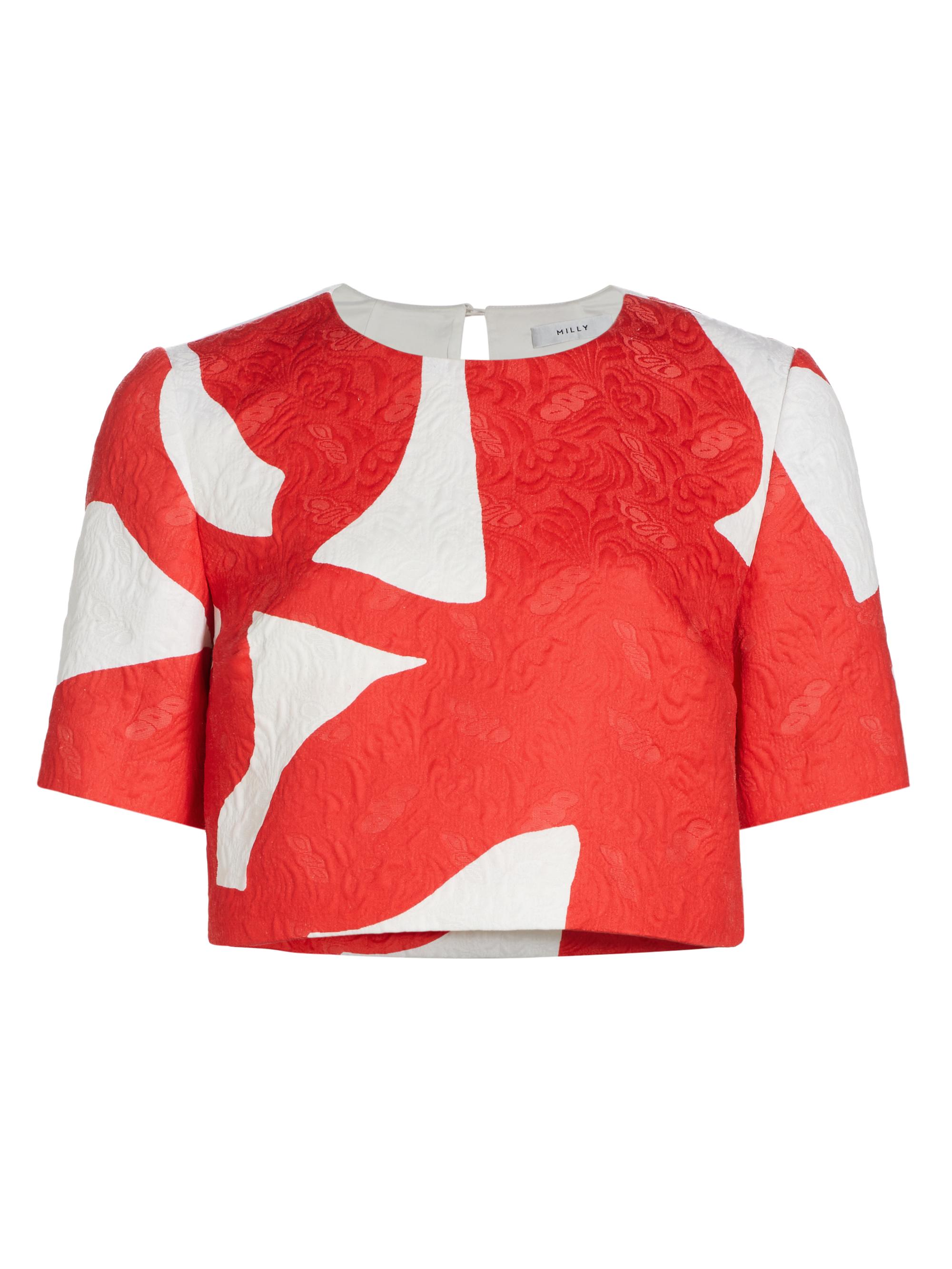 Milly Women's Grand Foliage Jacquard Top - Red White