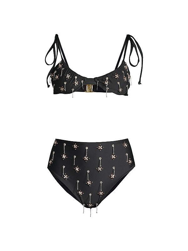 Black White Print Embroidery Bikinis Black White Print Embroidery Bikinis