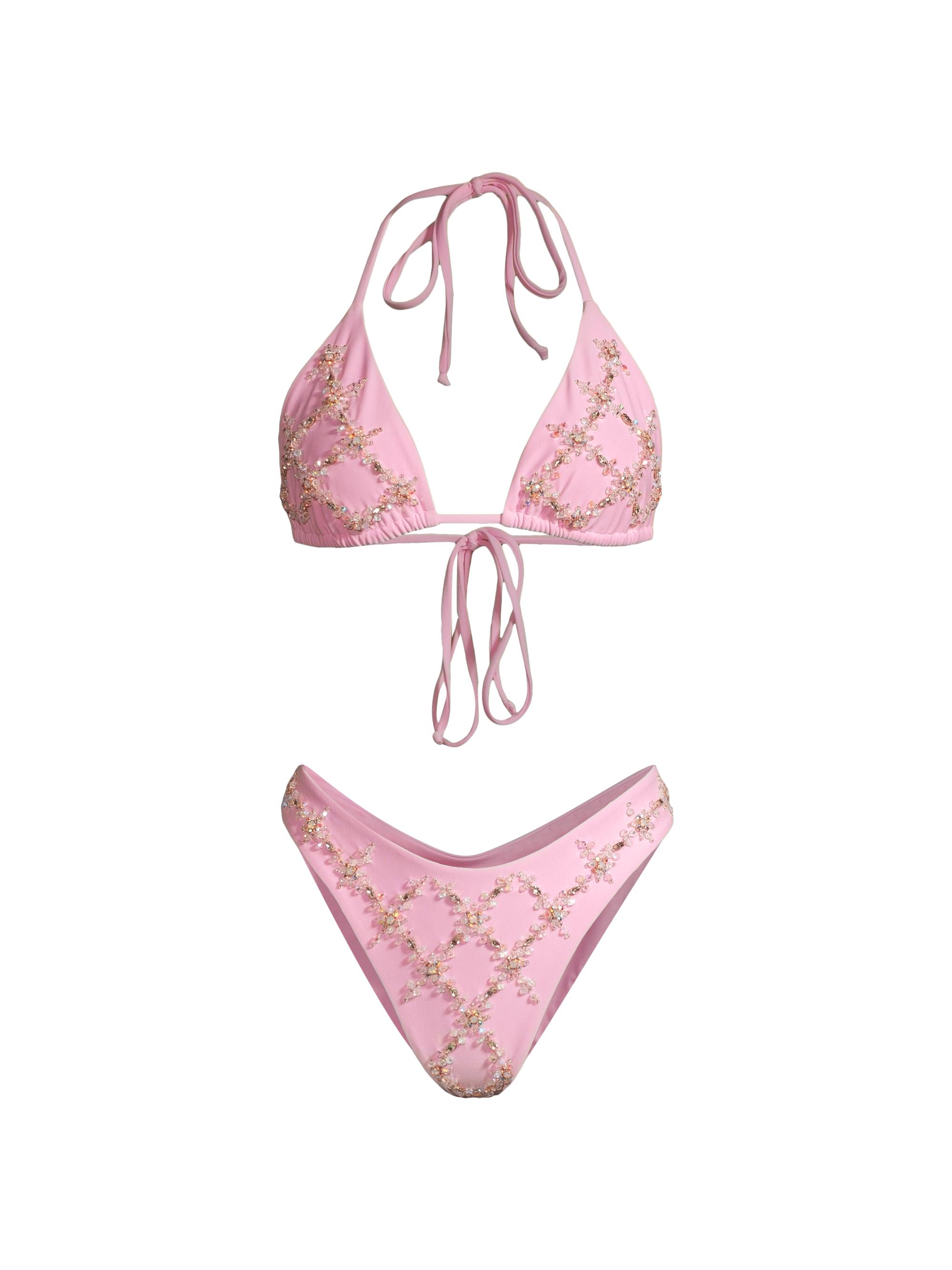 Oceanus Women's Rose Hand Embroidered Bikini - Pink