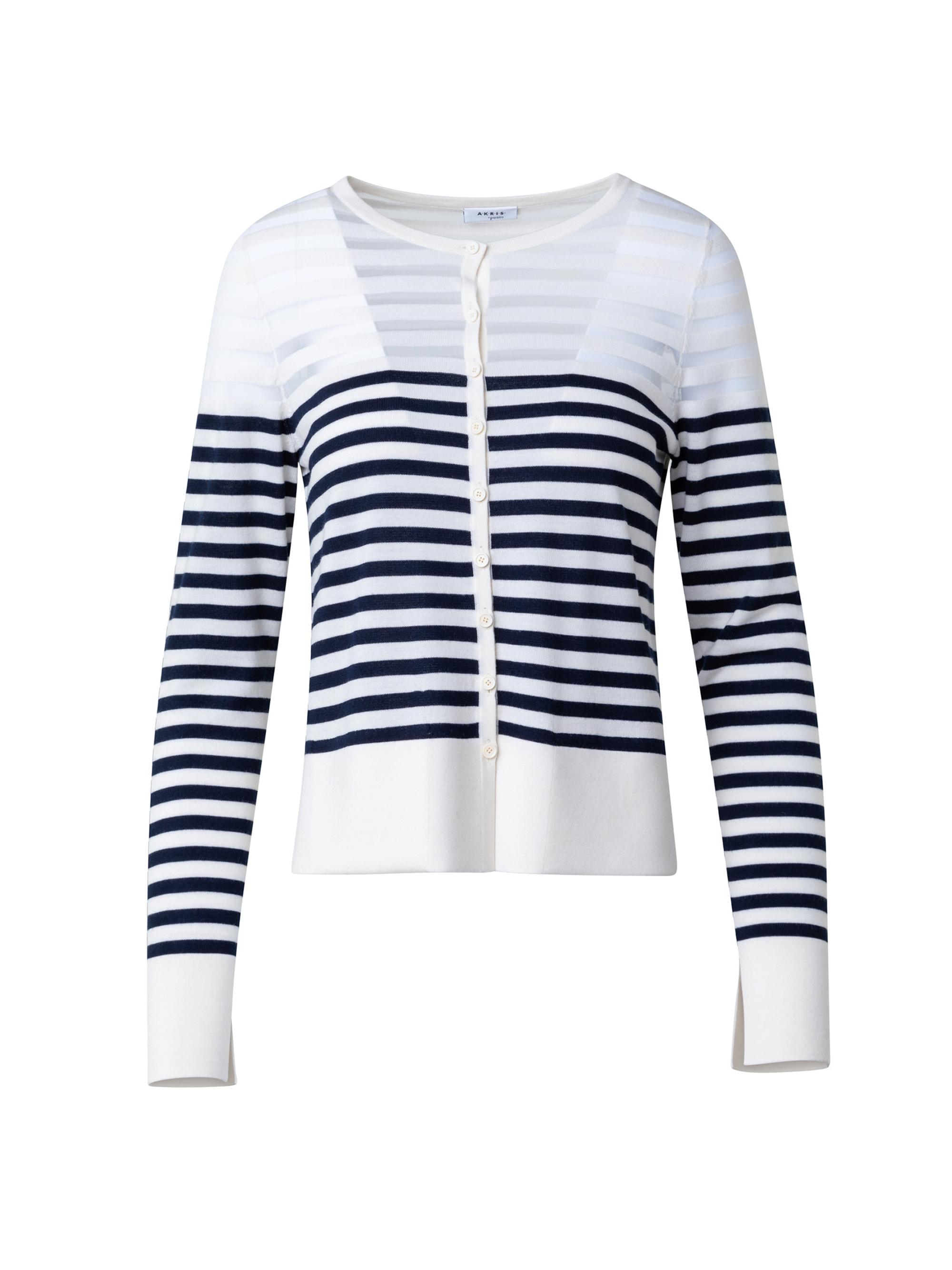 Akris punto Women's Striped Wool-Blend Cardigan - Ink Cream