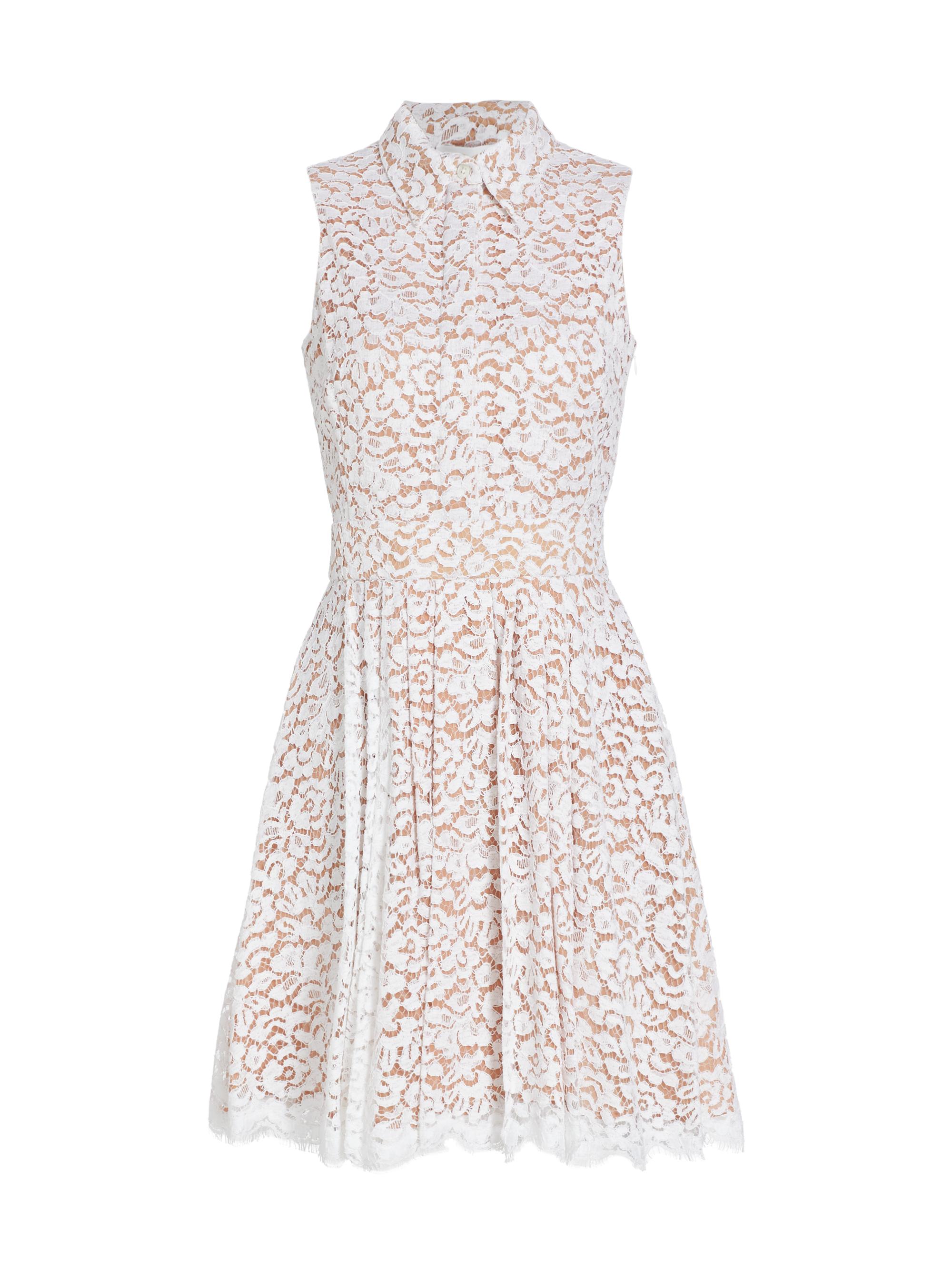 Michael Kors Collection Women's Floral Lace Sleeveless Shirtdress - Optic White