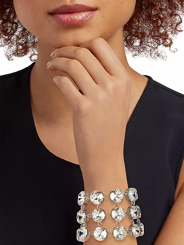 Moschino Women's Still Life Silvertone & Crystal 3-Row Bracelet - Fantasy Print White - Size Large
