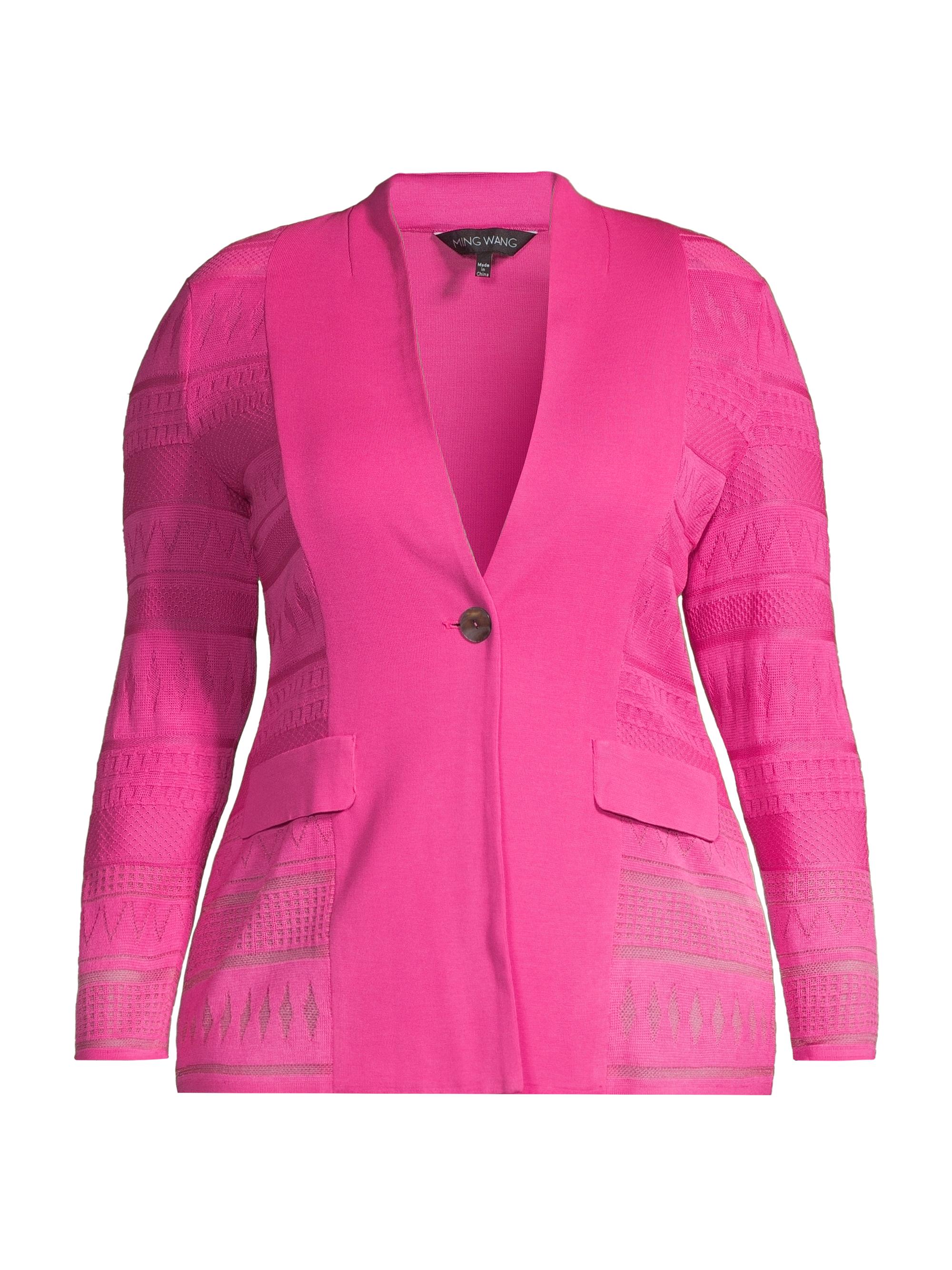 Ming Wang Women's Plus Burnout Single-Button Jacket - Carmine Rose