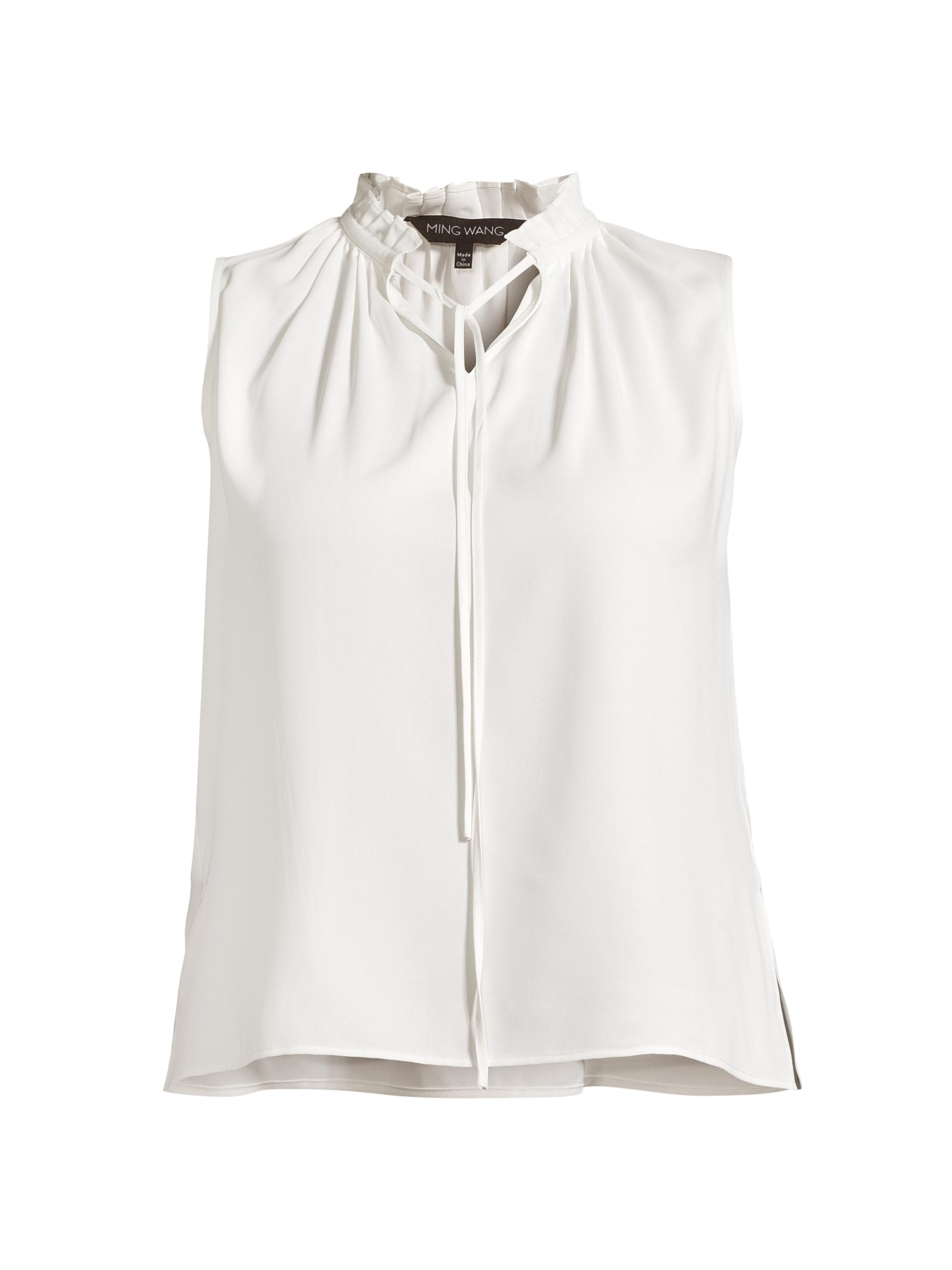 Ming Wang Women's Plus Ruffle Tie-Neck Tank - White