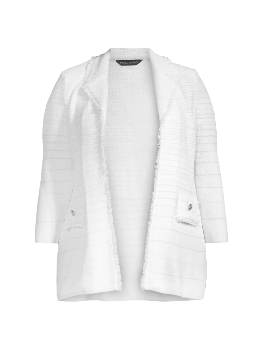 Shop Ming Wang Shimmering Striped Knit Jacket | Saks Fifth