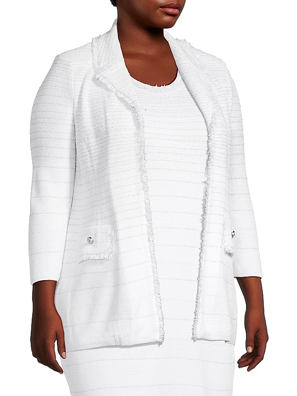 Shop Ming Wang Shimmering Striped Knit Jacket | Saks Fifth Shop Ming Wang Shimmering Striped Knit Jacket | Saks Fifth