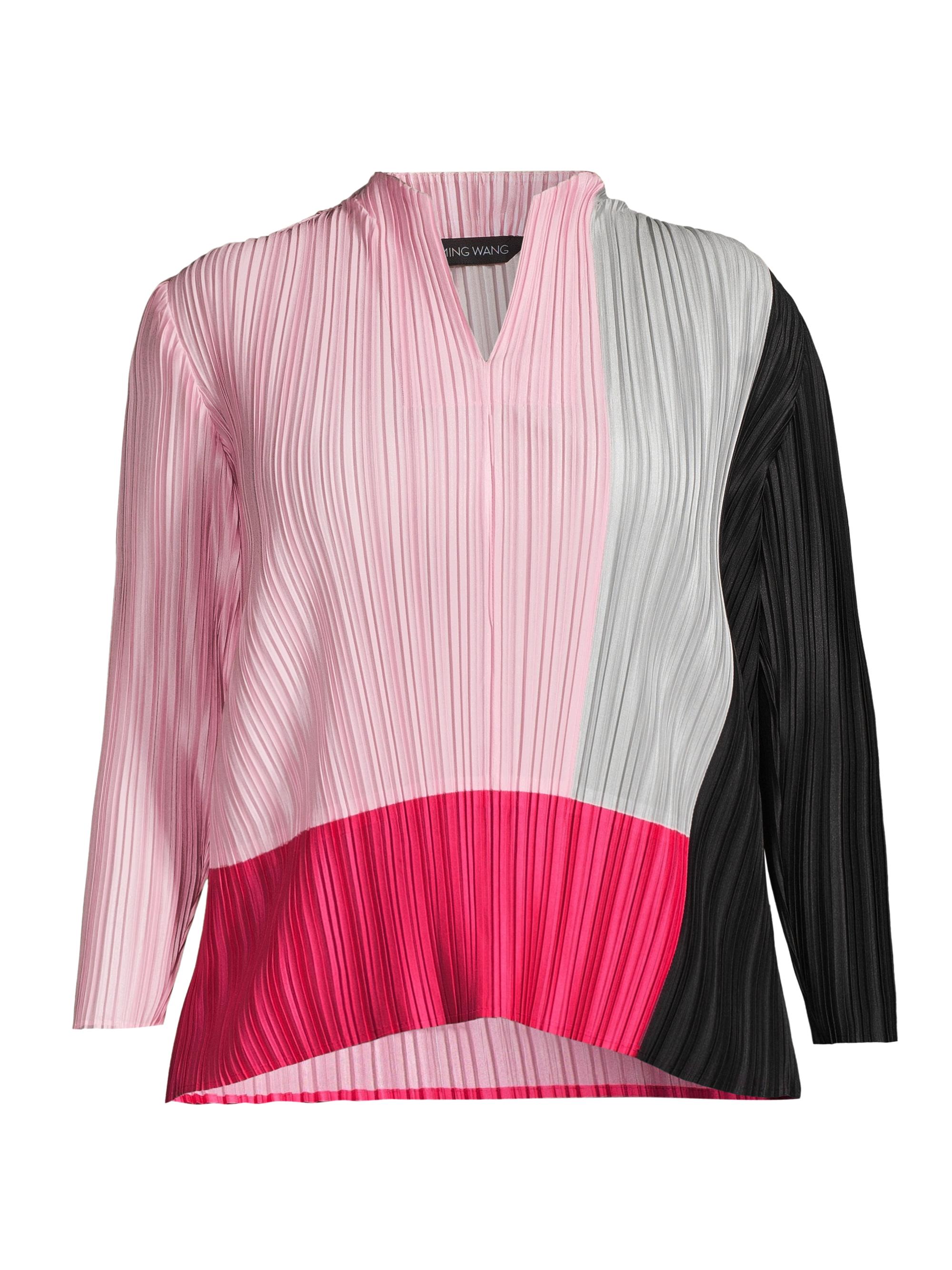 Ming Wang Women's Pleated Colorblocked Blouse - Perfect Pink