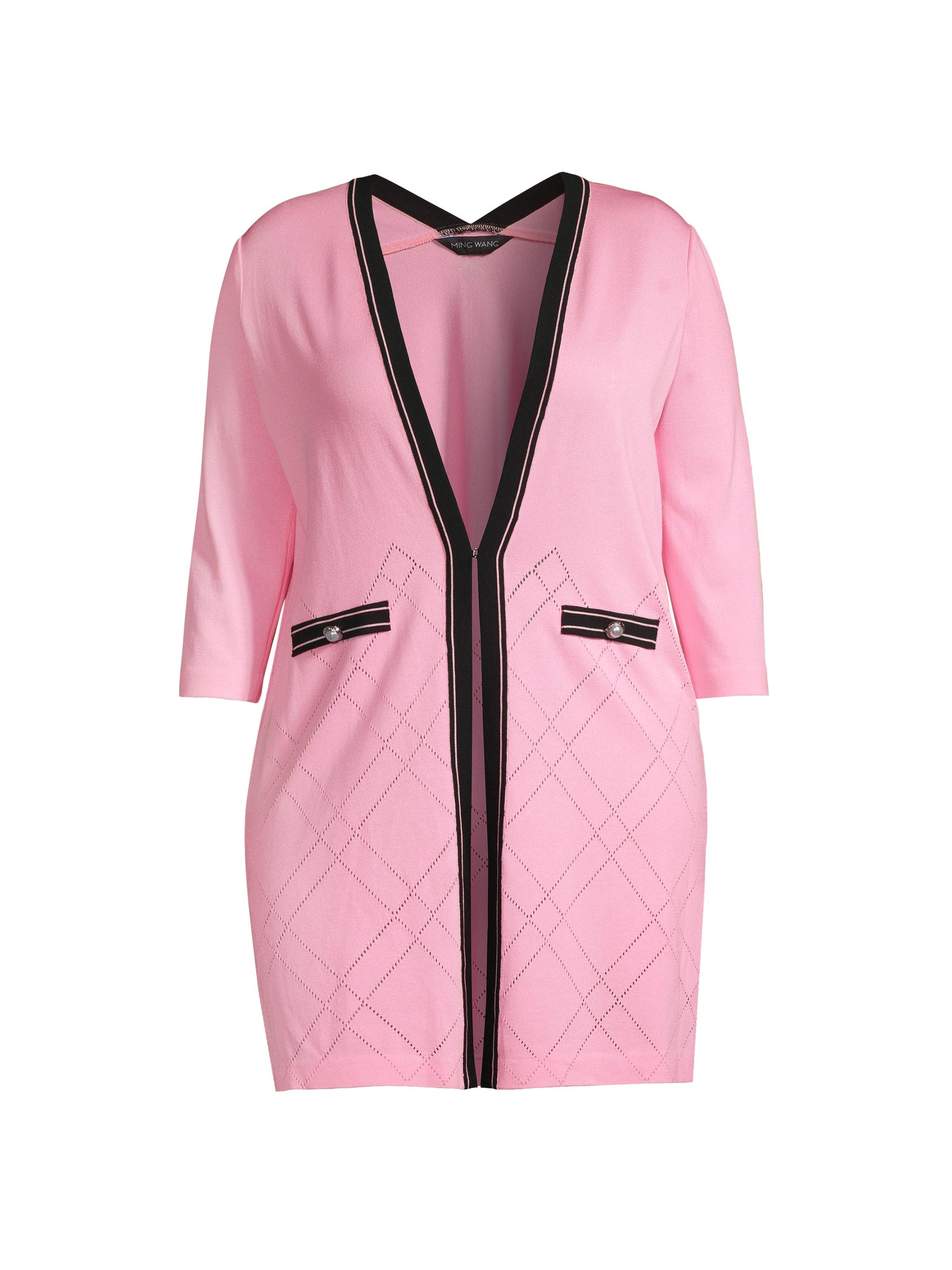Ming Wang Women's Pointelle-Knit Cardigan - Perfect Pink Black
